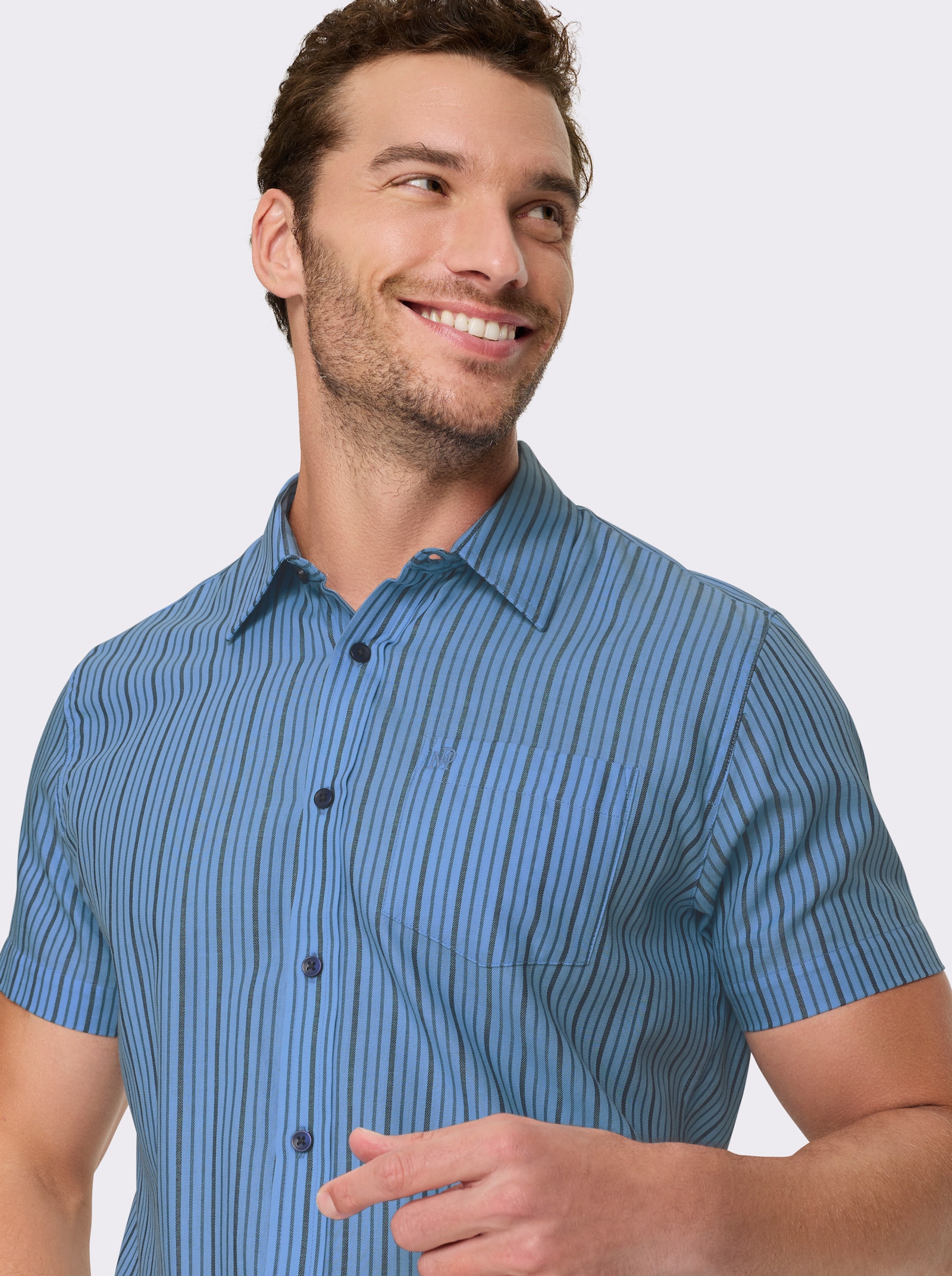 Marco Donati Overhemd met korte mouwen, strijkvrij - hemelsblauw gestreept