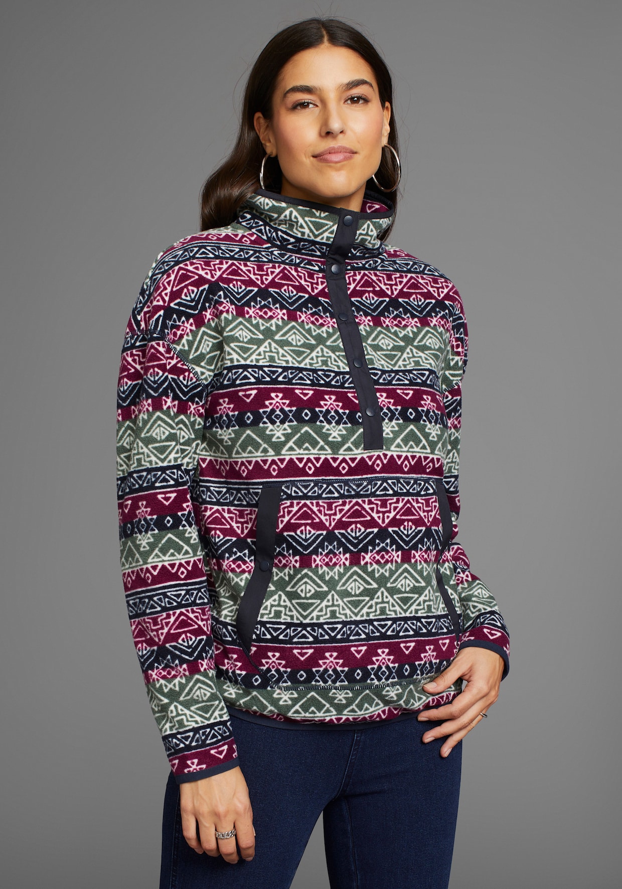 Fleecepullover - fuchsia-navy