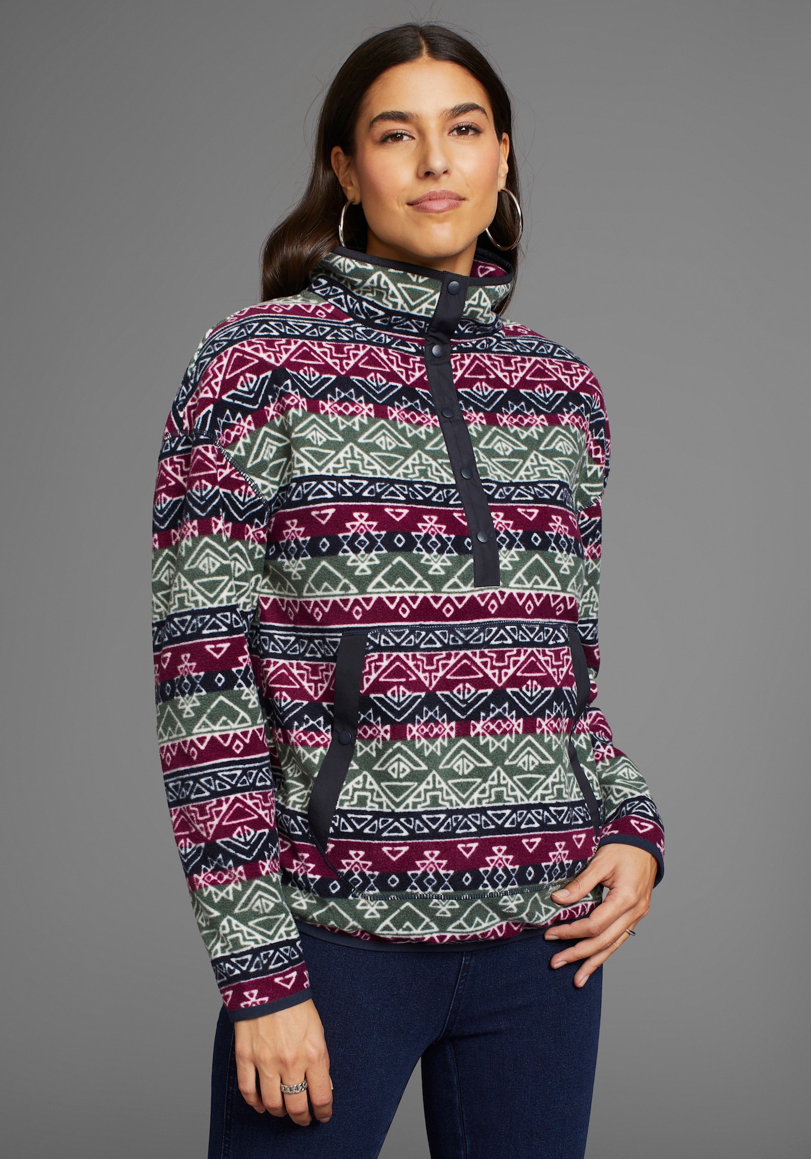 Polarino Fleecepullover - fuchsia-navy