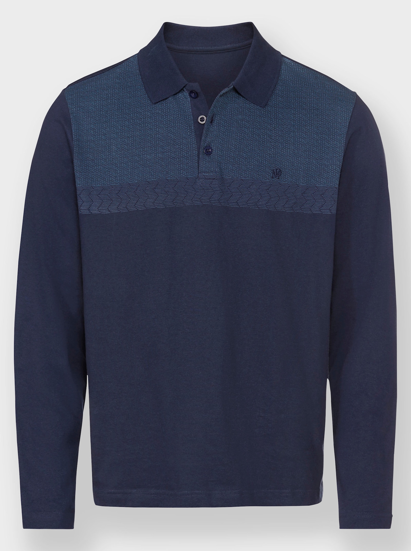 Marco Donati Langarm-Poloshirt - marine-jeansblau-bedruckt