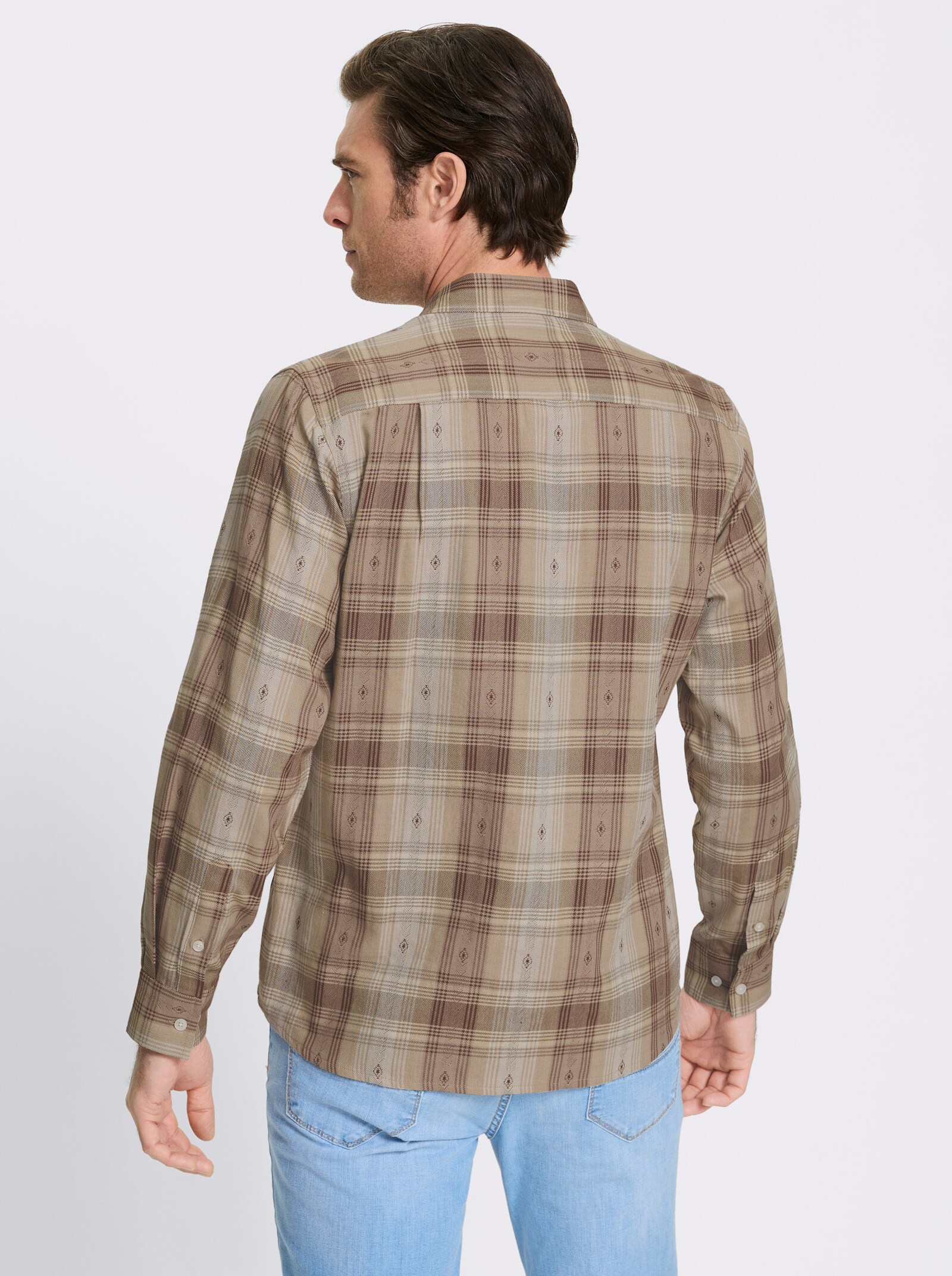 Catamaran Langarmhemd mit Tracht-Elementen - beige-kariert