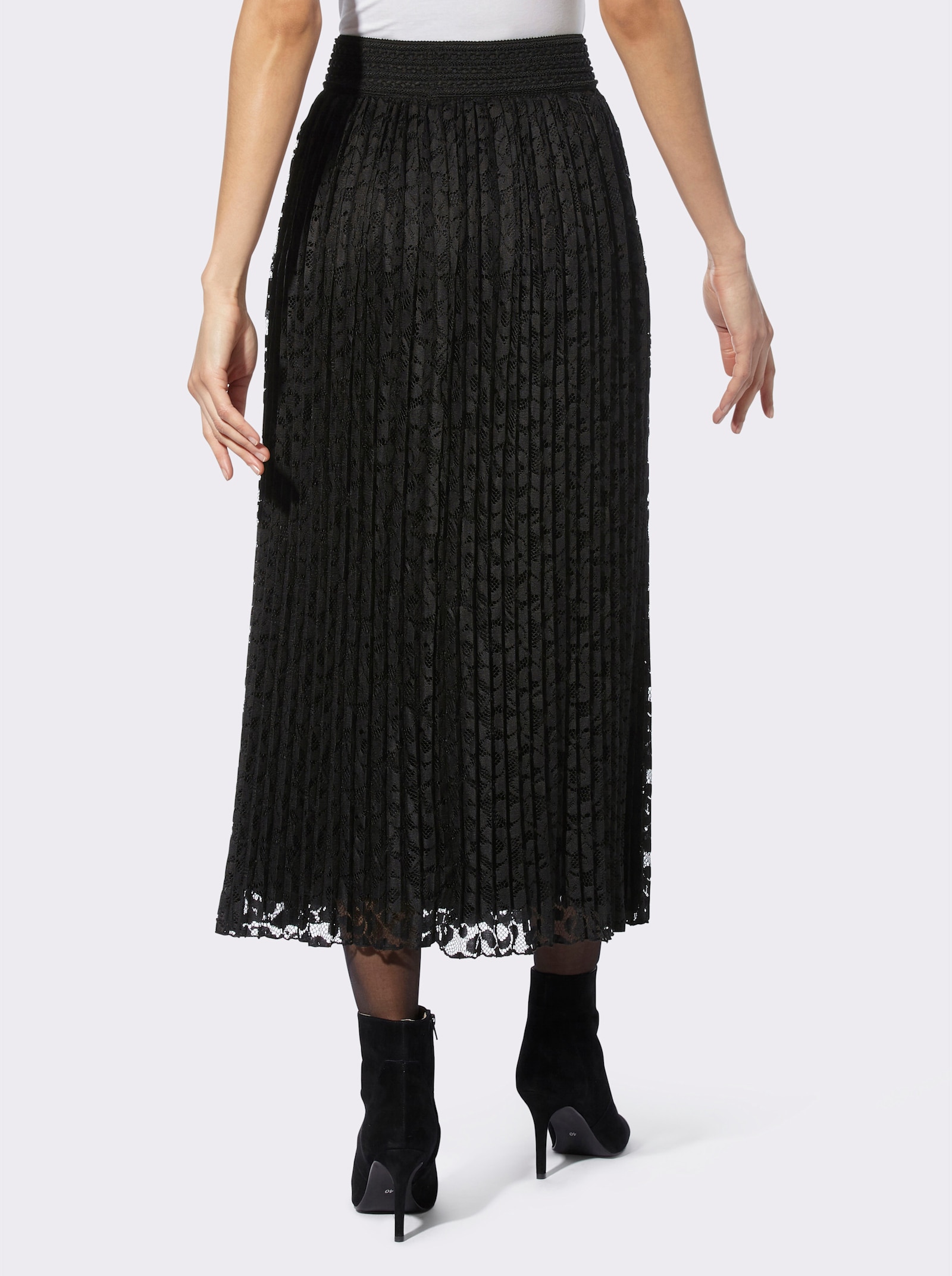 heine Plisseerock mit transparenter Spitze - schwarz