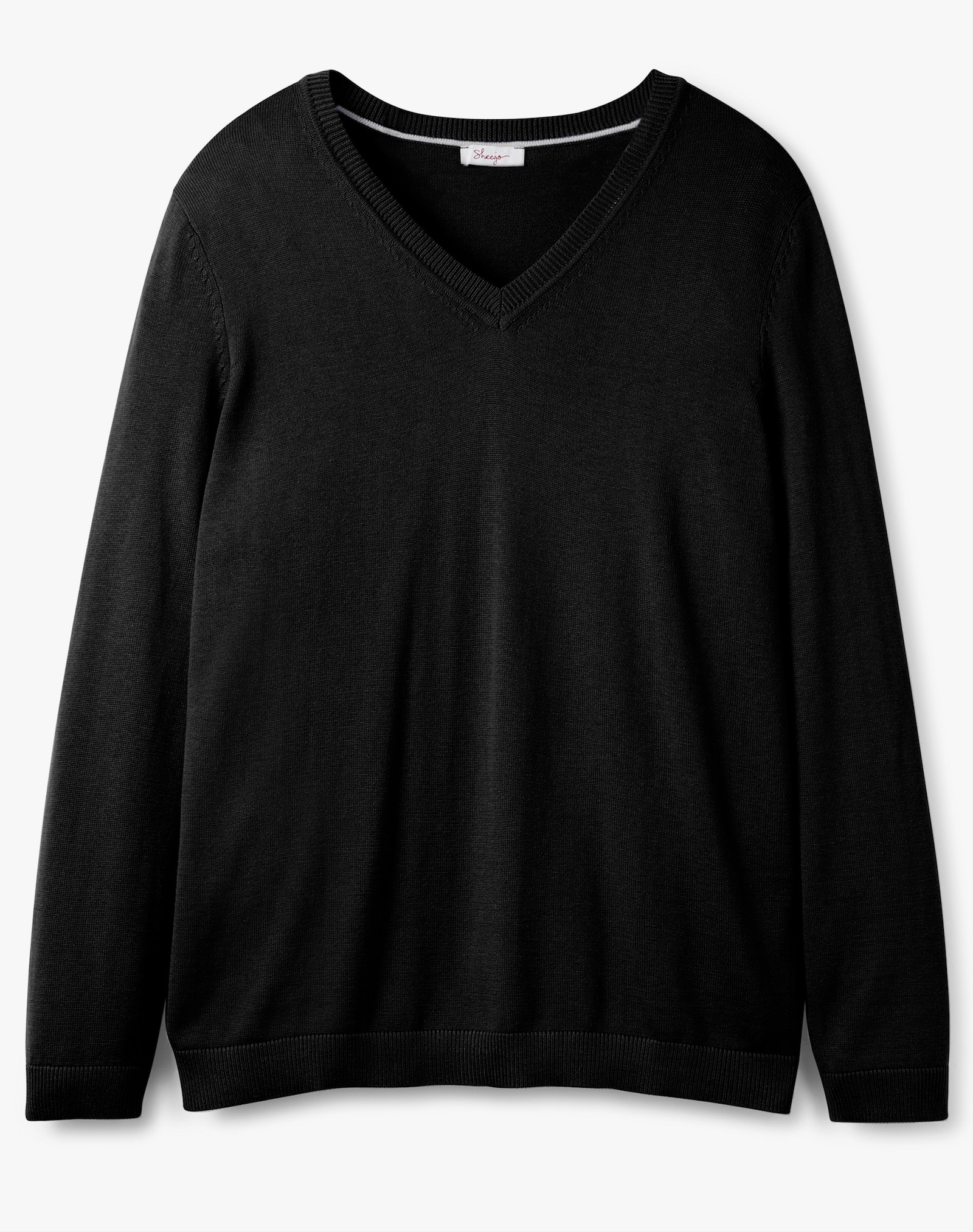sheego Feinstrickpullover mit V-Ausschnitt - schwarz