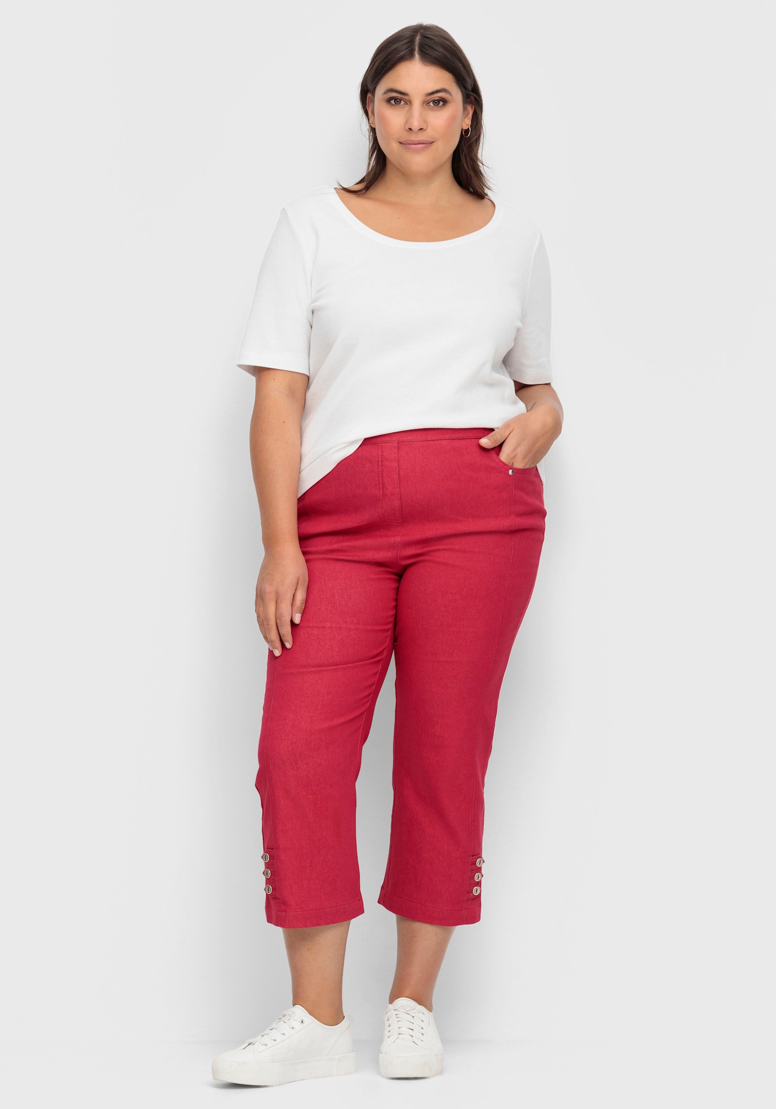 7/8-Jeans mit Zierriegel am Abschluss - rot