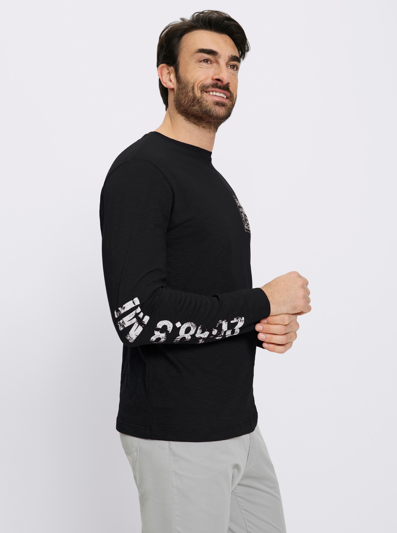 Catamaran Langarmshirt mit platziertem Druck - schwarz-bedruckt