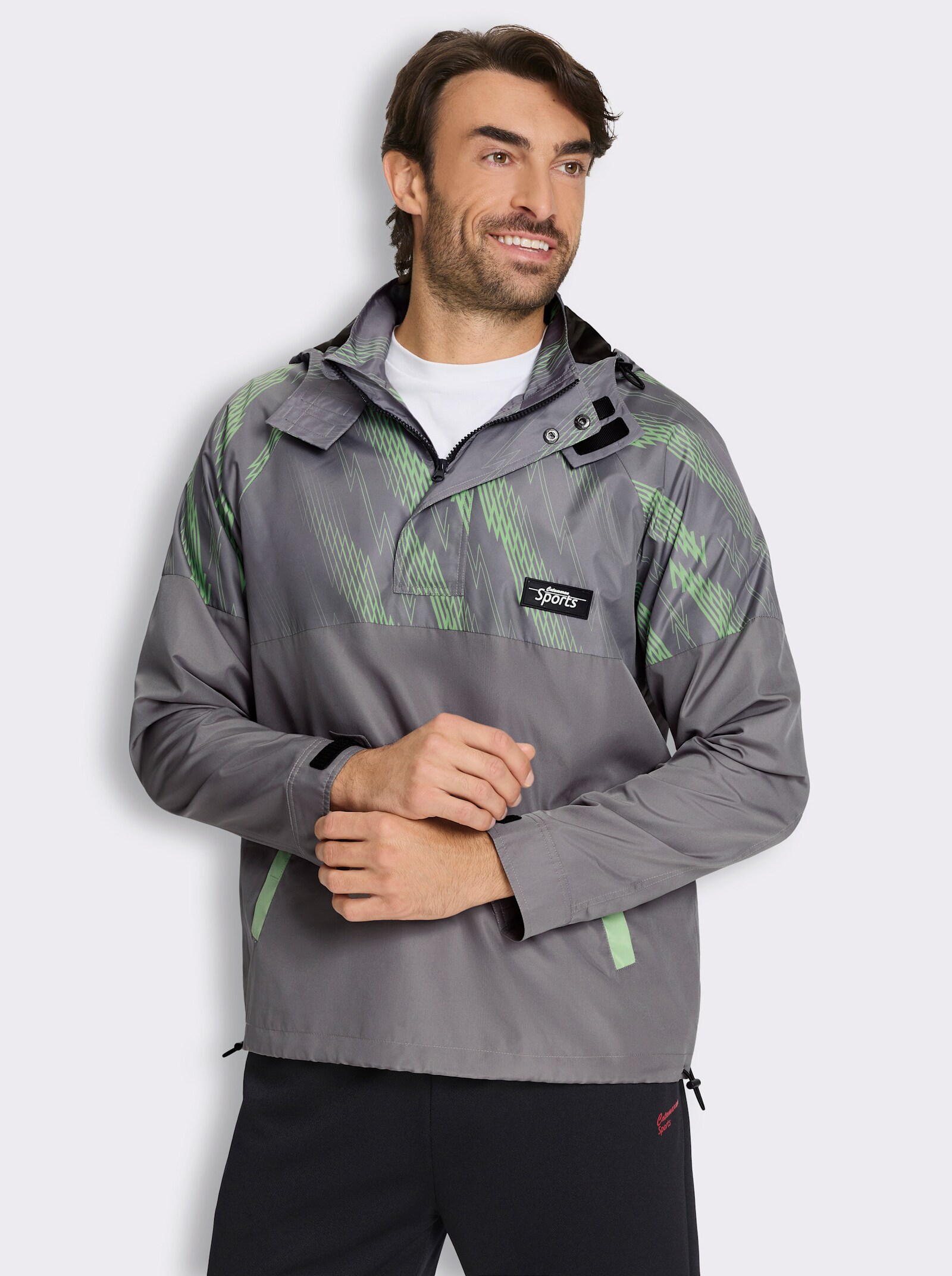 Catamaran Sports Funktionsjacke mit Kapuze - grau-reseda-bedruckt