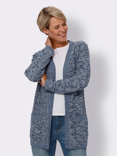 Longstrickjacke - marine-ecru-meliert