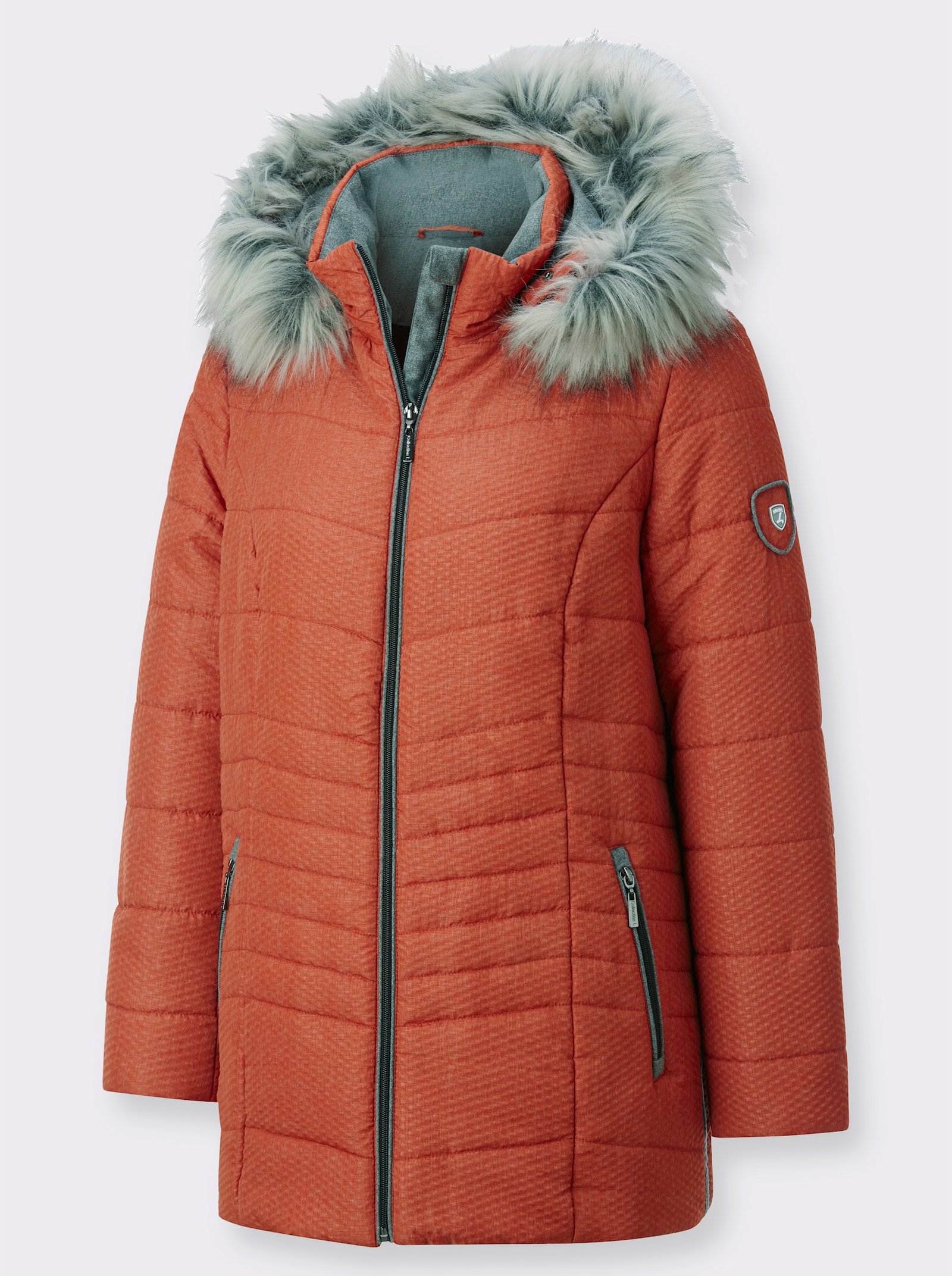 Steppjacke mit abnehmbarem Pelz-Imitat - rostrot