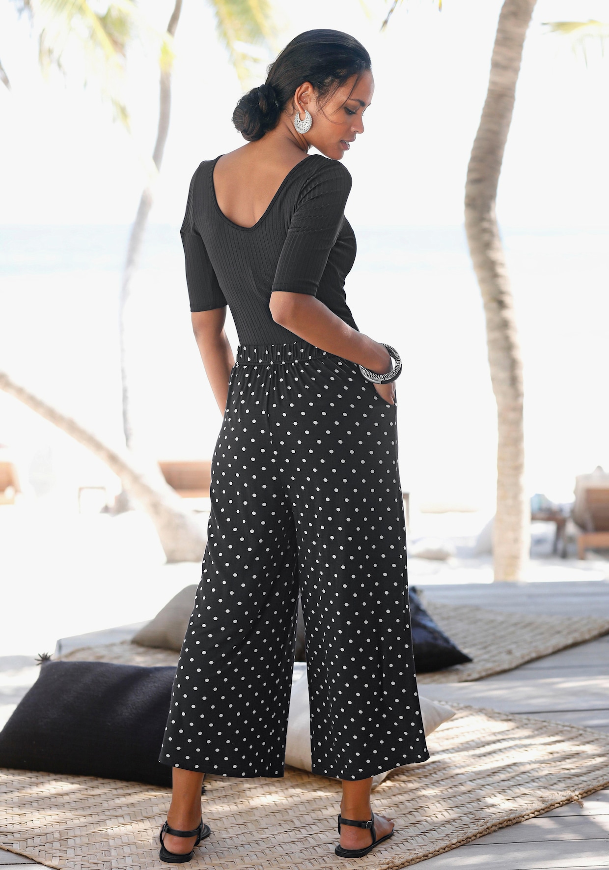 LASCANA Jupe culotte - noir-blanc à pois