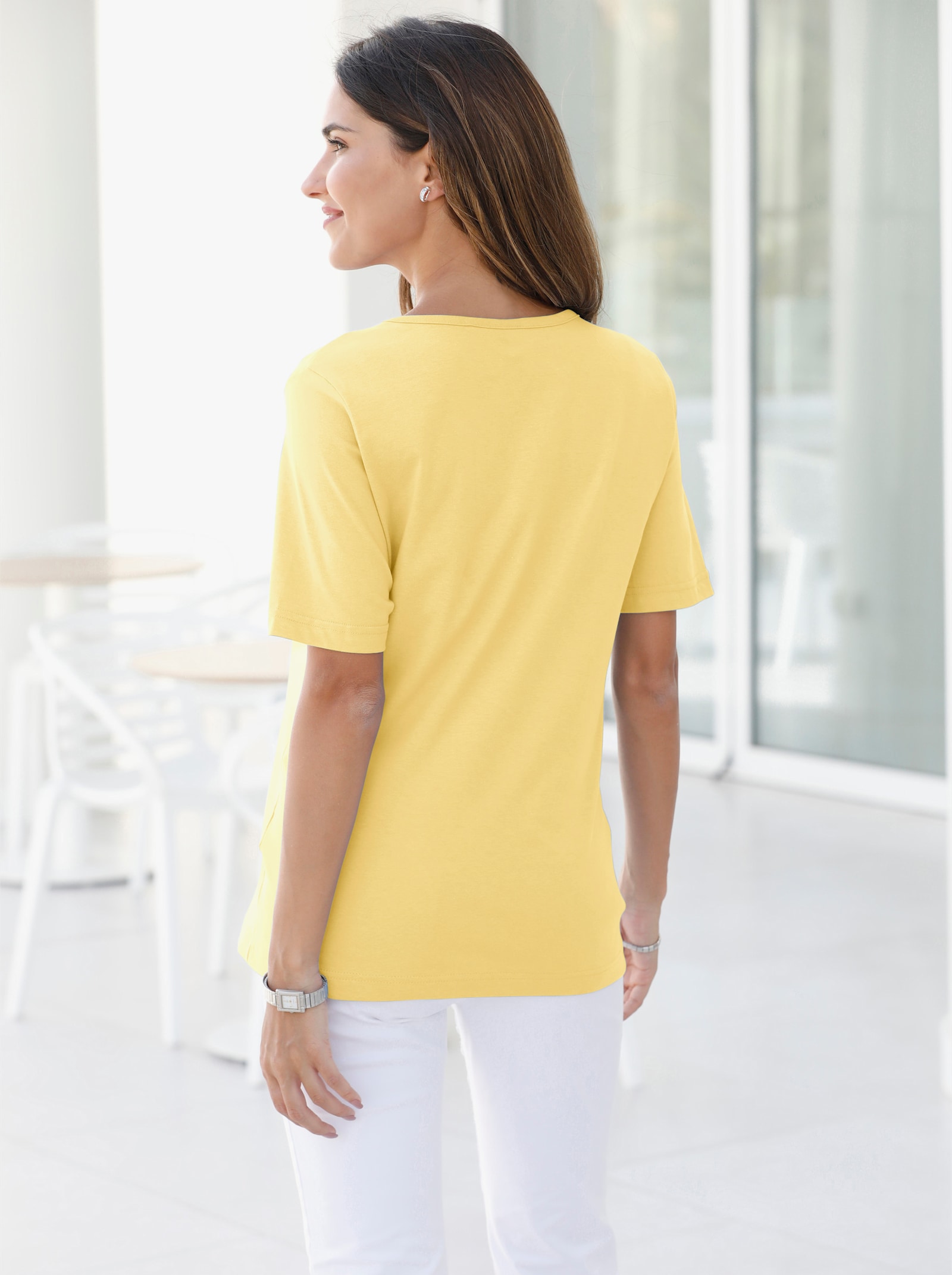 Shirt met korte mouwen in getailleerd model - vanillegeel