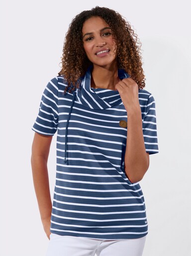 Sweatshirt mit Rollkragen - jeansblau-weiß-gestreift