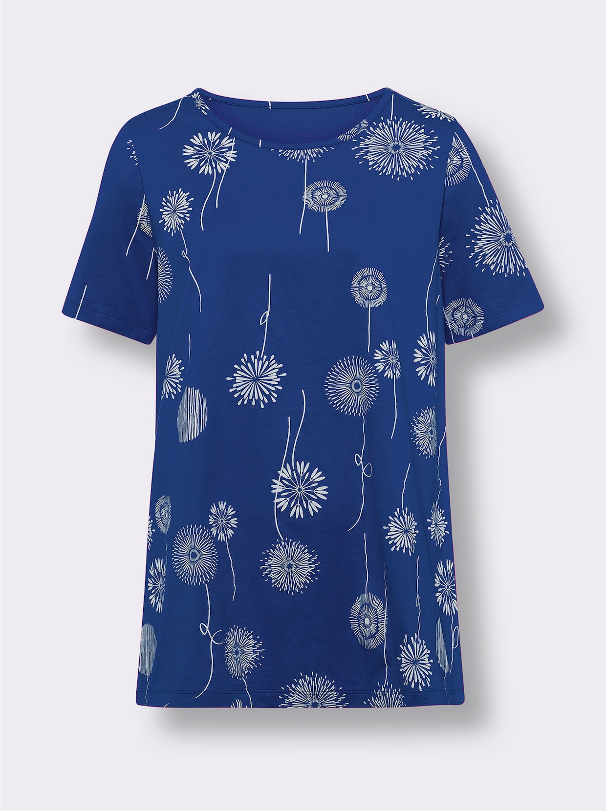 Lang shirt - koningsblauw/wit bedrukt