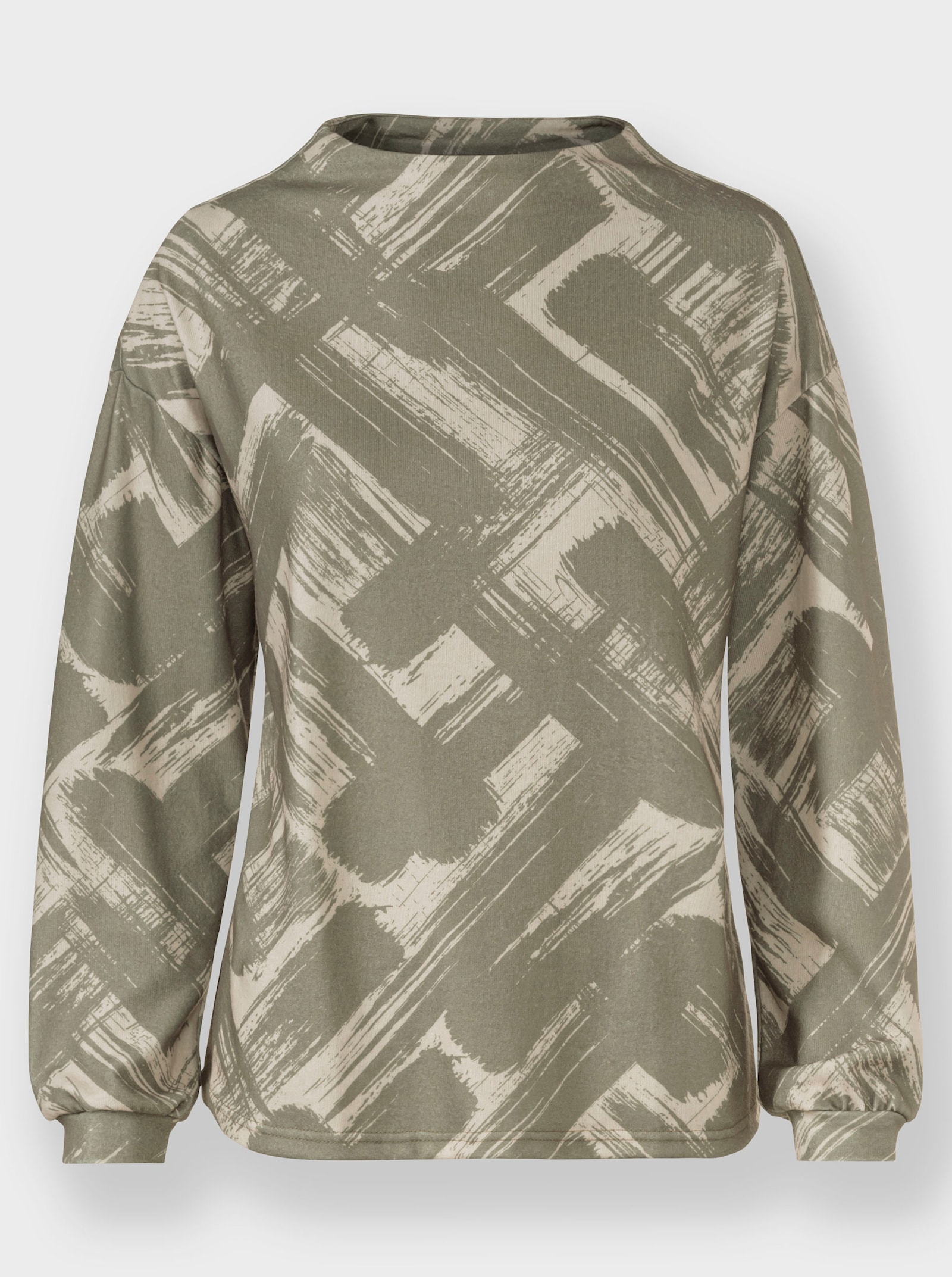 heine Langarmshirt mit Kelchkragen - khaki-sand-bedruckt