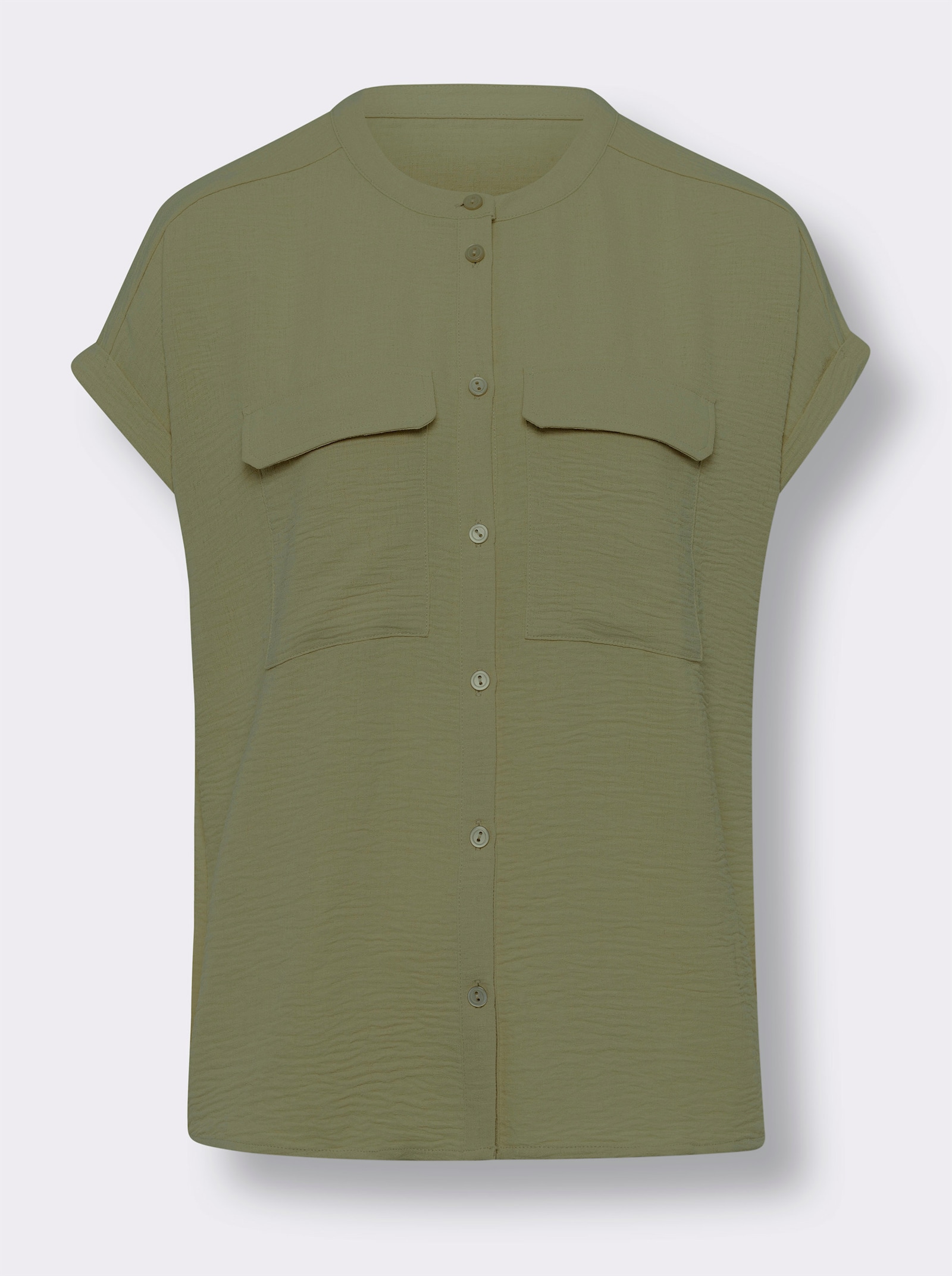 heine Kurzarmbluse in Crinkle-Optik - khaki