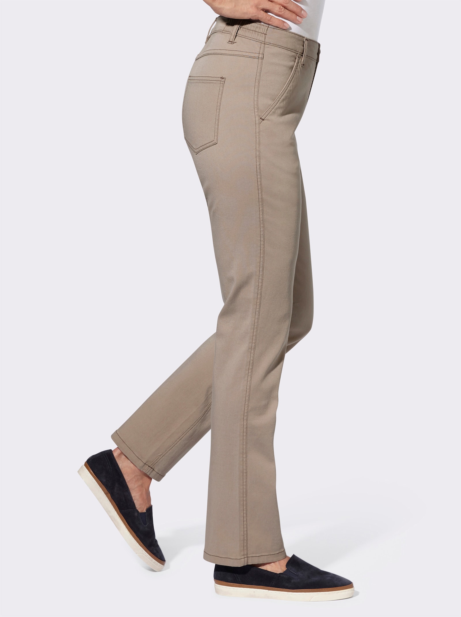 Džíny s elastickým pasem na bocích - sezamová