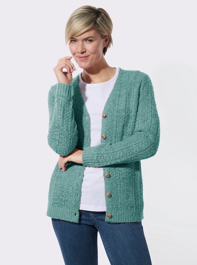 Strickjacke mit Bouclé-Struktur - salbei-meliert
