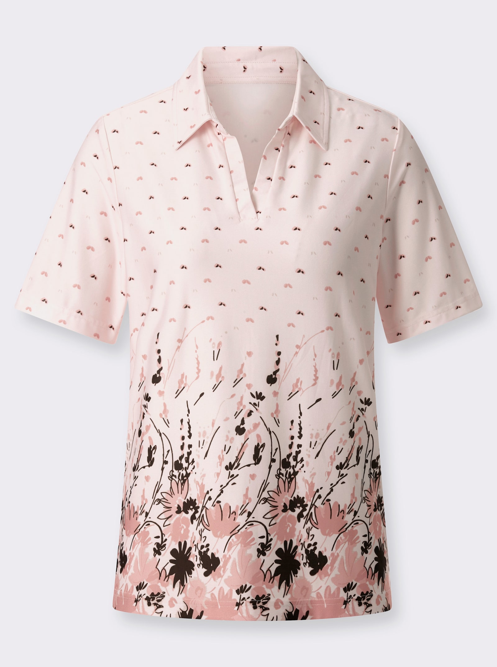 Poloshirt mit Blumen-Motiven - hellrosé-rosenholz-bedruckt