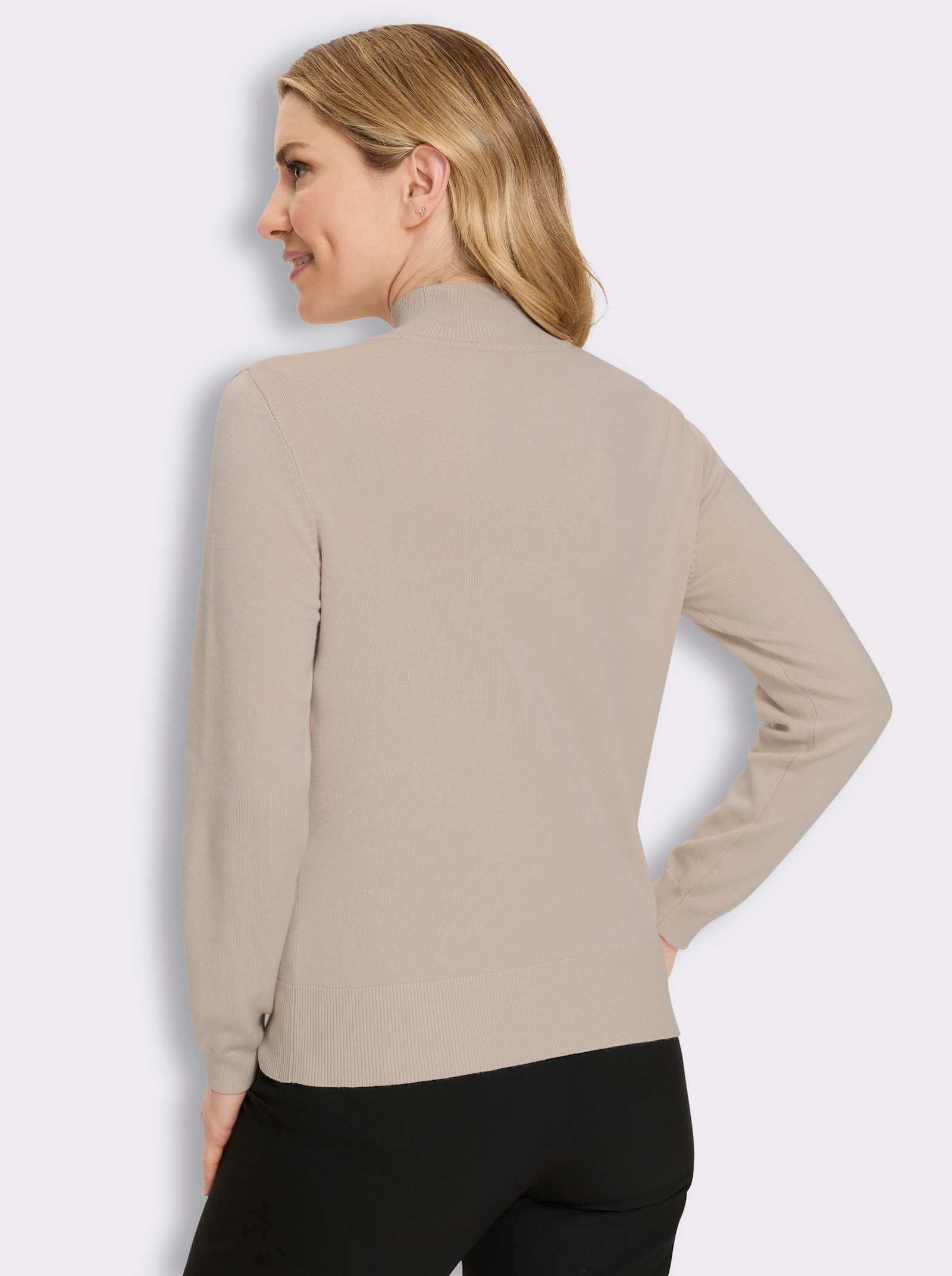 Stehkragenpullover mit Tropfen-Ausschnitt - elfenbein
