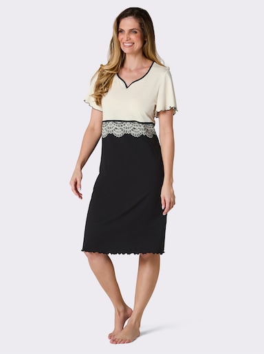 wäschepur Nachthemd - champagner-schwarz-bedruckt