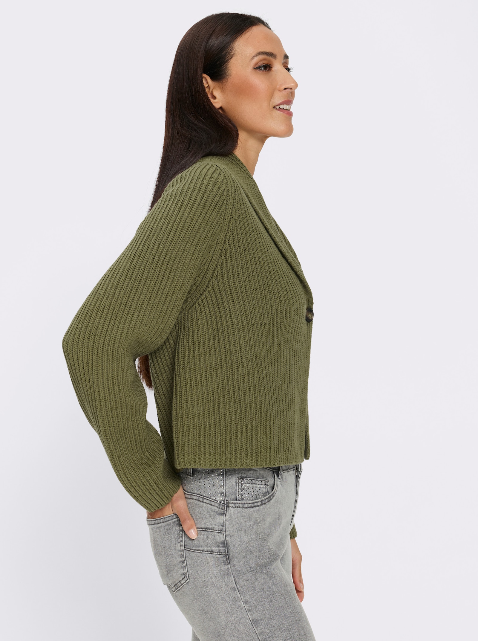 heine Strickjacke mit Rippstruktur - oliv