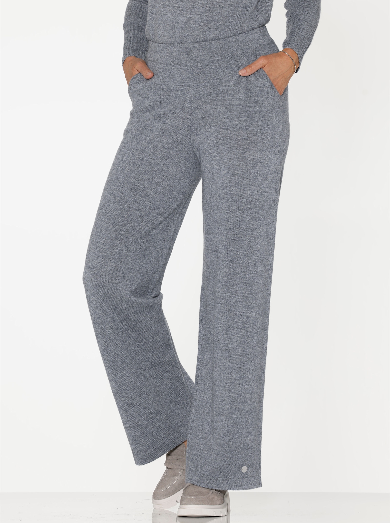 CREATION L PREMIUM Gebreide broek met 90% scheerwol en 10% kasjmier - rookblauw/steengrijs gemêleerd