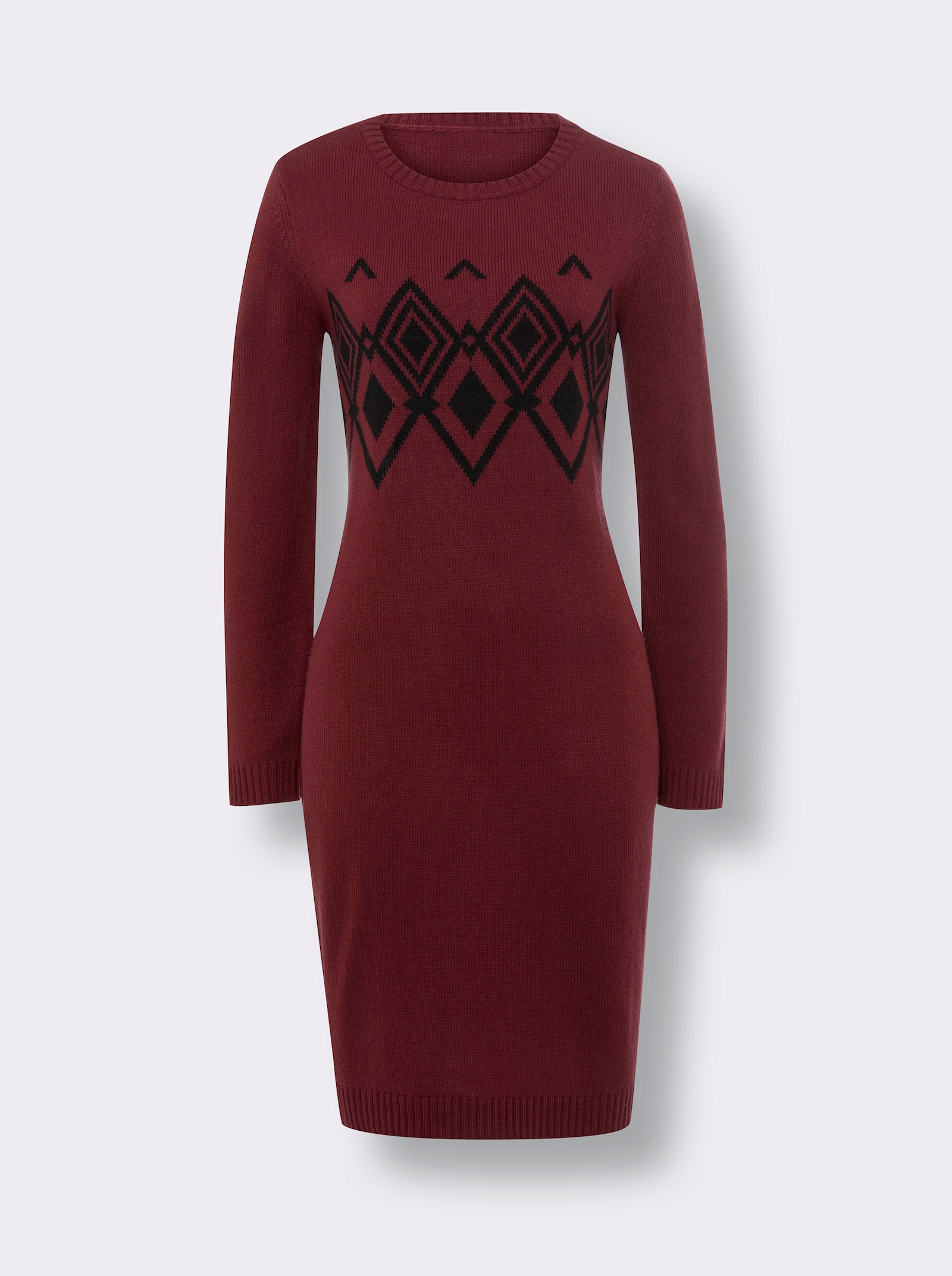 Strickkleid mit Norweger-Muster - bordeaux-schwarz