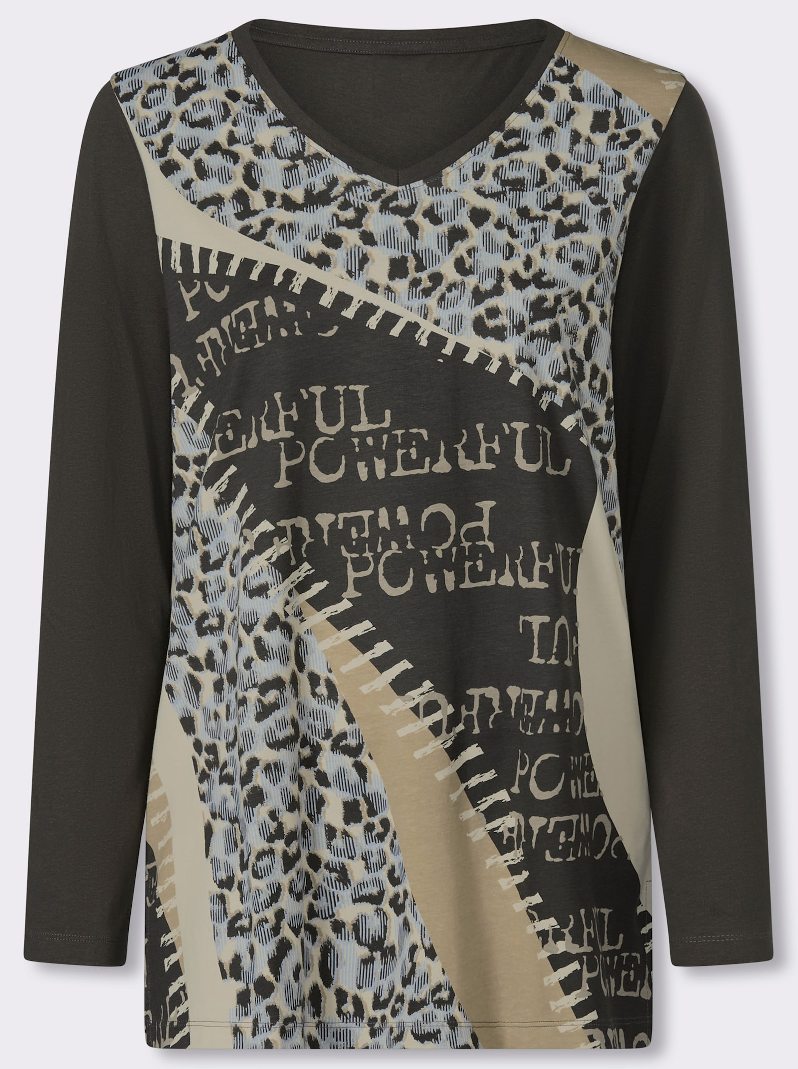 Longshirt mit Druck-Mix - graphit-camel-bedruckt