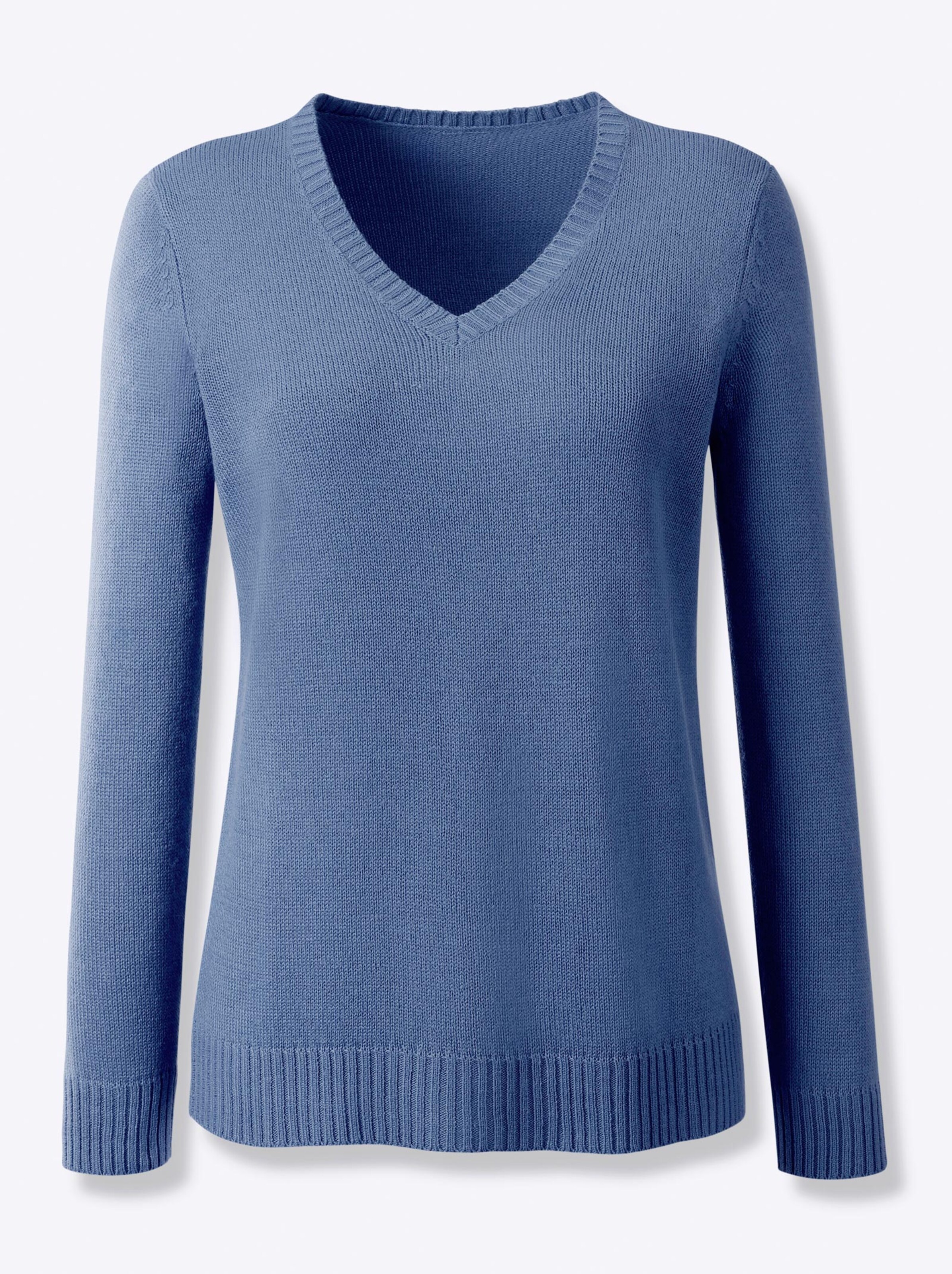 Damenmode Pullover V-Ausschnitt-Pullover in jeansblau 
