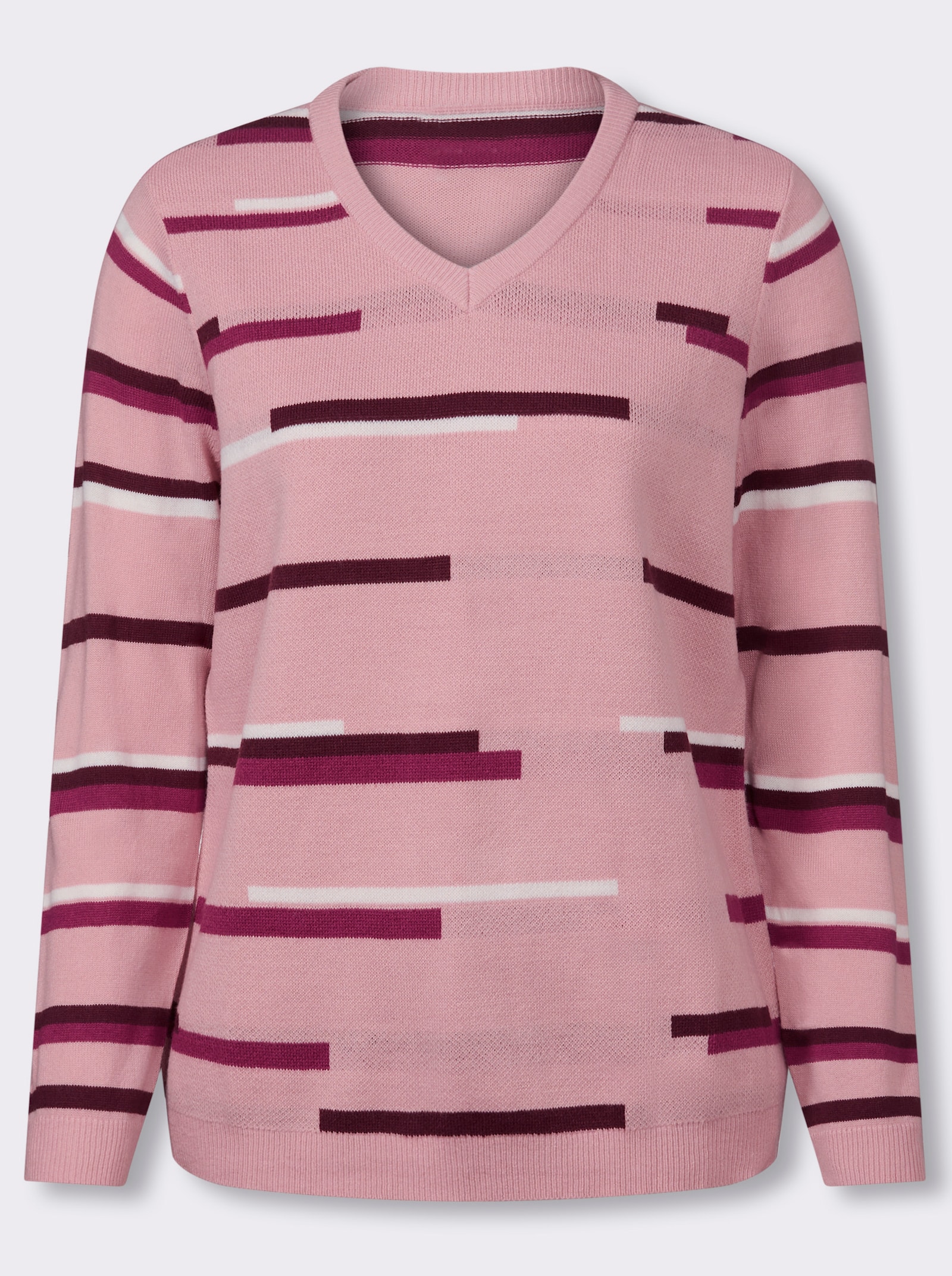 Langarm-Pullover in Jacquard-Streifenmuster - hortensie-malve-gemustert