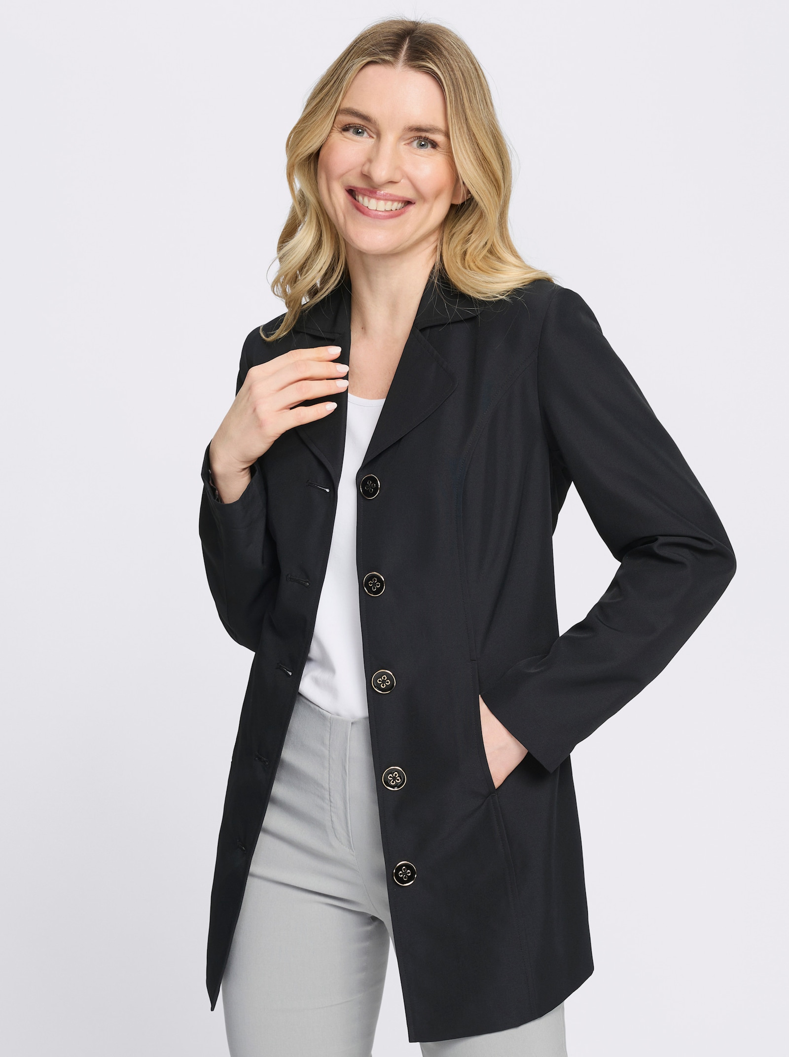 Longblazer mit Futter im Leo-Dessin - schwarz