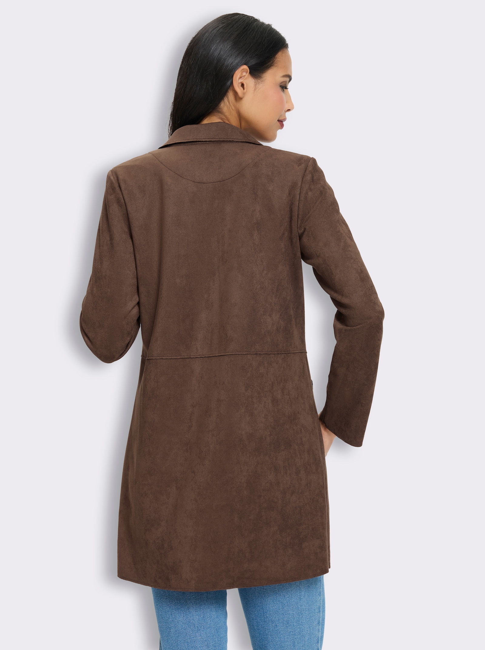 Longblazer aus Veloursleder-Imitat - schoko