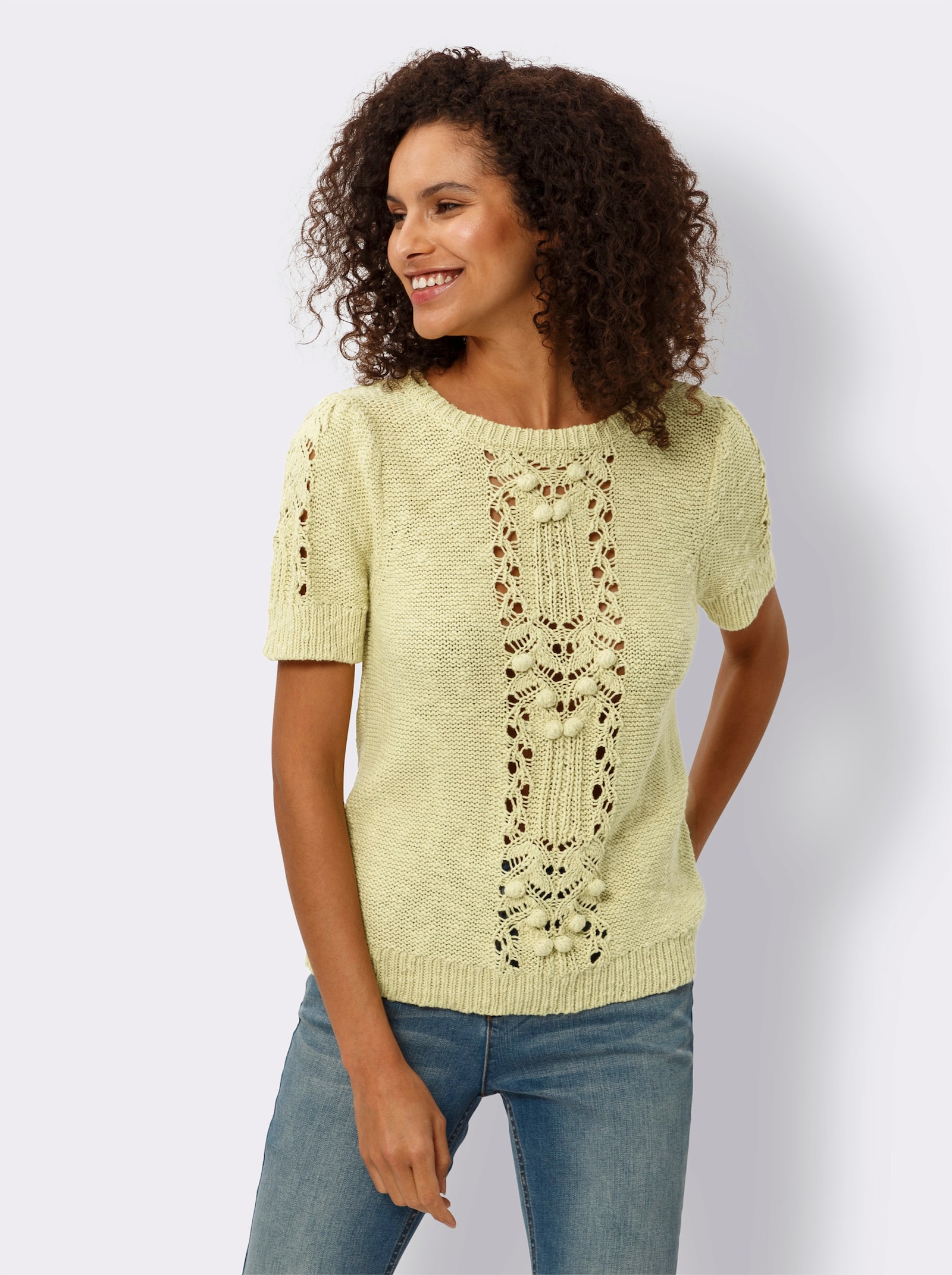 heine Pullover met korte mouwen in een tricotmix - pistache