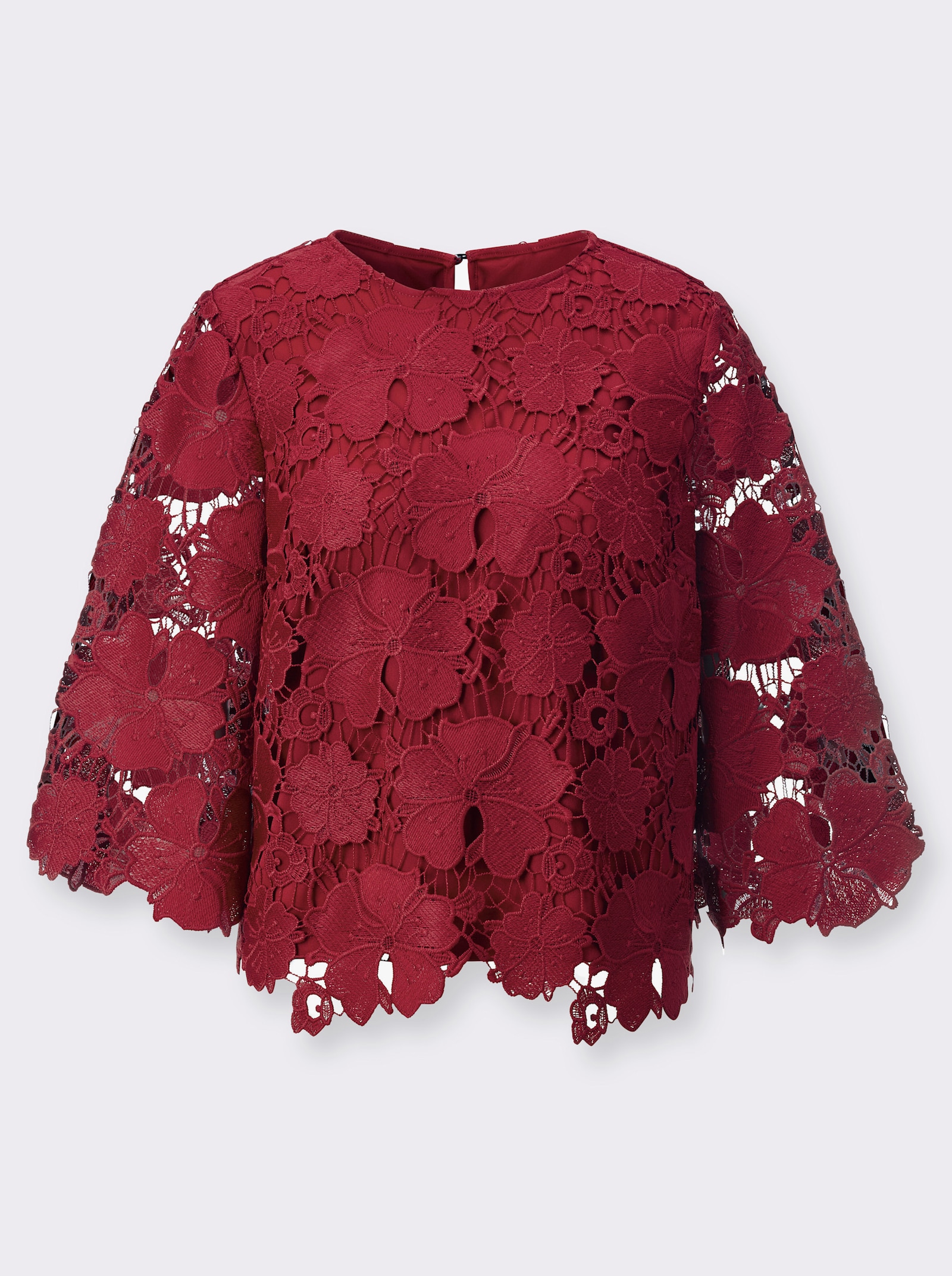 Spitzenbluse mit ausgestellten Ärmeln - kirsche