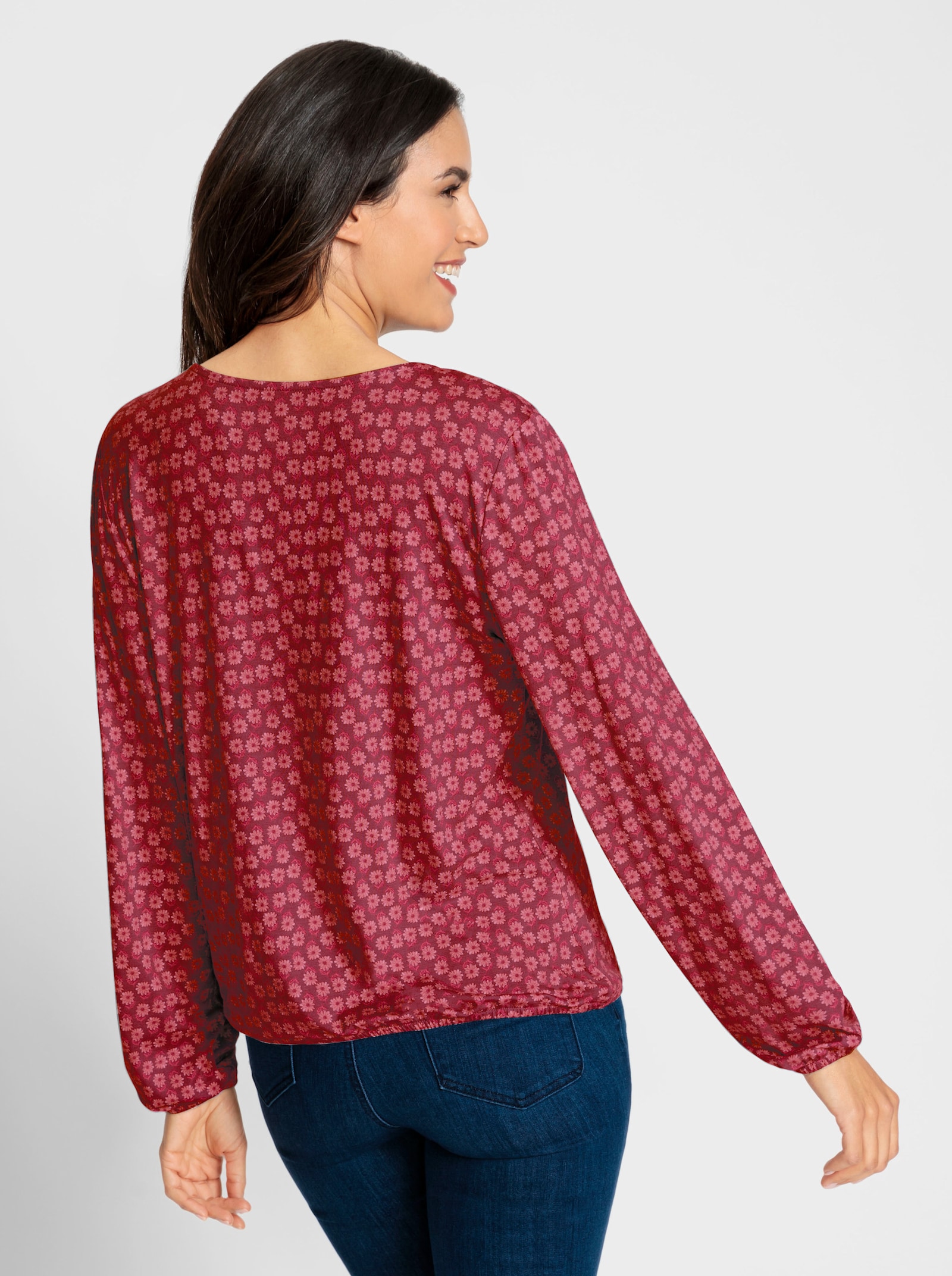 Print-Shirt mit Gummizug an Ärmeln und Saum - kirsche-koralle-bedruckt