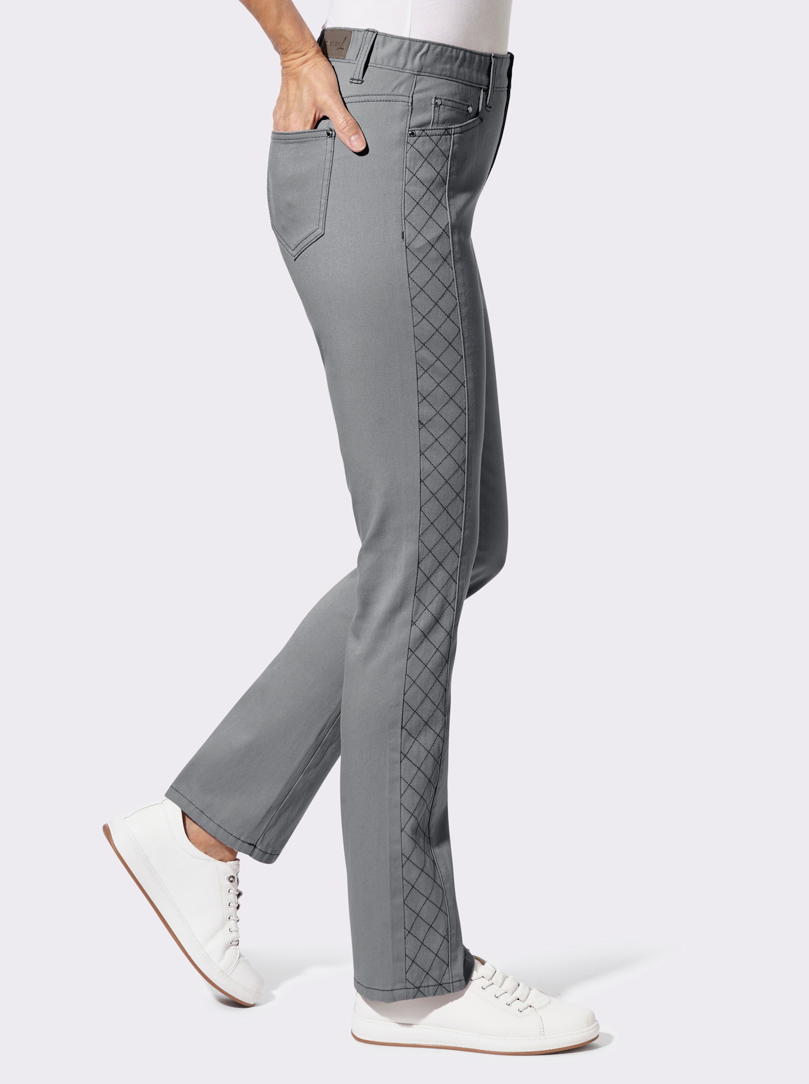 5-Pocket-Jeans mit Rauten-Steppung - light grey-denim