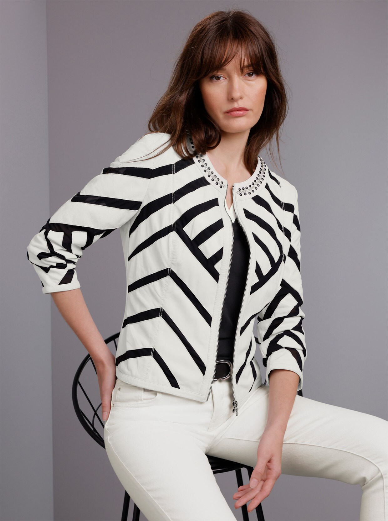 Mainpol Lederblazer - ecru-schwarz
