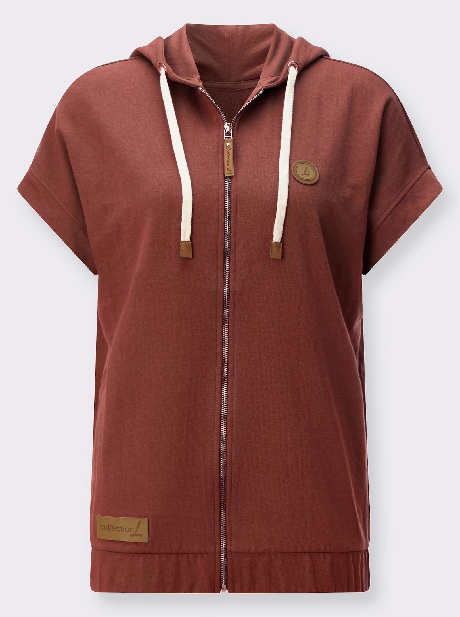 Sweatjacke mit Kapuze - rotbraun