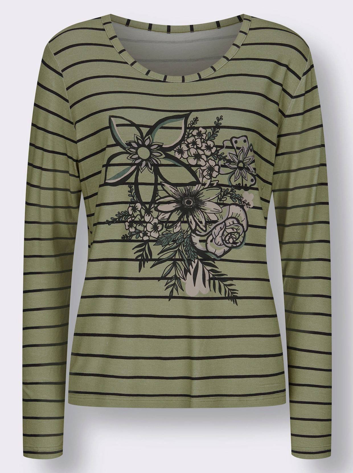 Shirt met lange mouwen - rietgroen/beige bedrukt