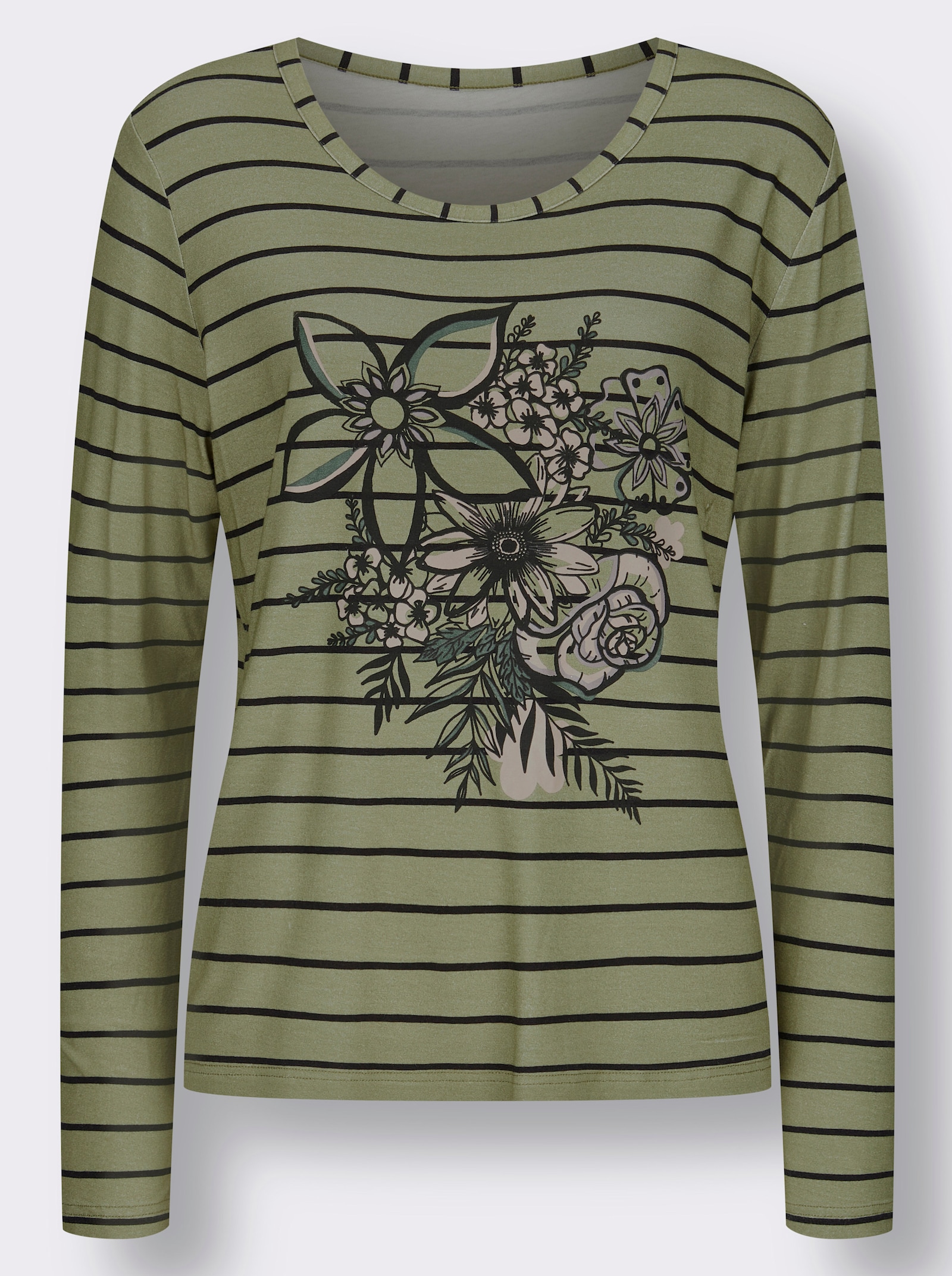 Langarmshirt mit floralem Dessin - schilf-beige-bedruckt