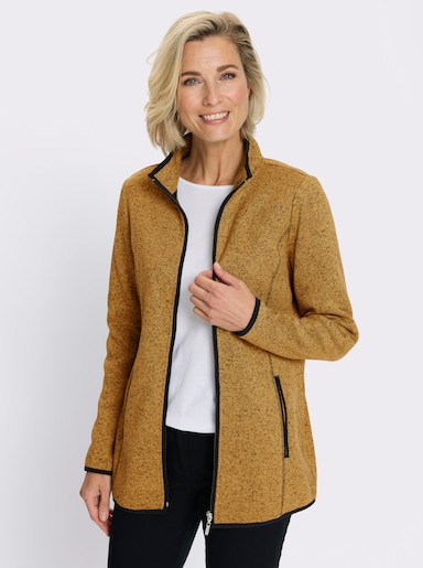 Strickfleecejacke mit elastischen Paspel-Abschlüssen - ocker-schwarz-gemustert