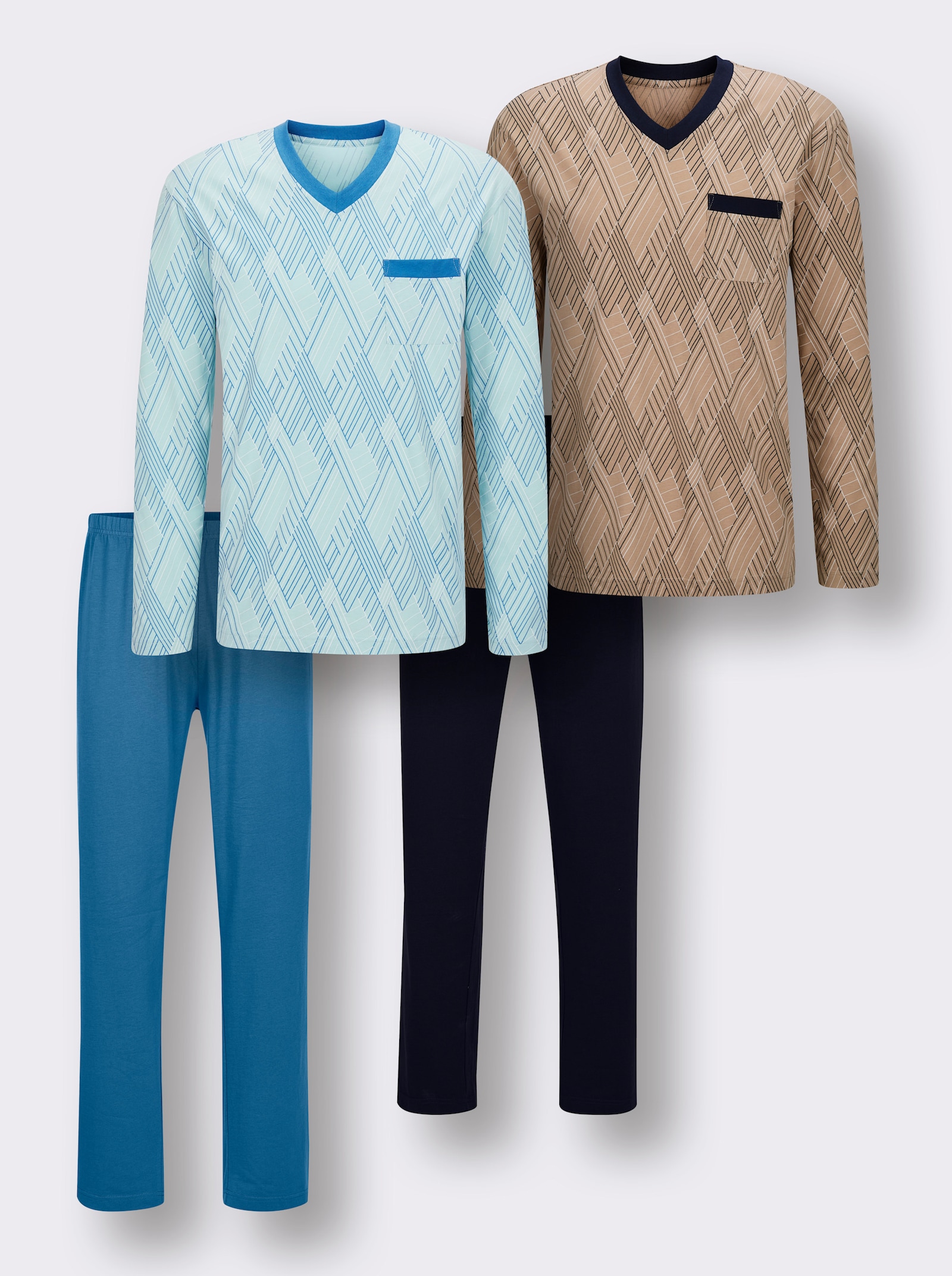 wäschepur men Schlafanzüge - marine-bedruckt + topas-bedruckt