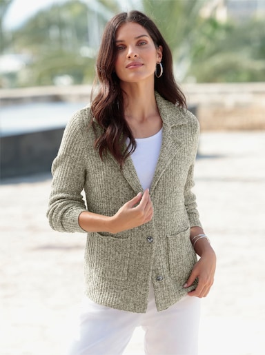 Strickjacke mit Glanzgarn - khaki-meliert
