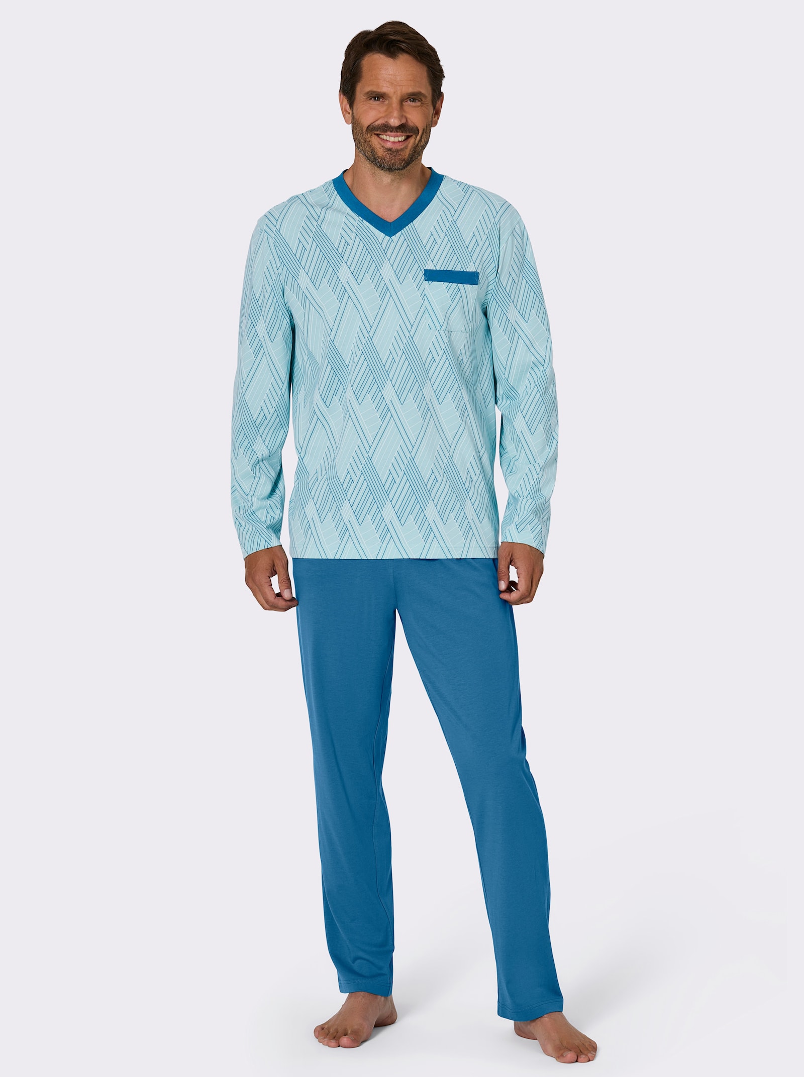 wäschepur men Schlafanzüge - marine-bedruckt + topas-bedruckt