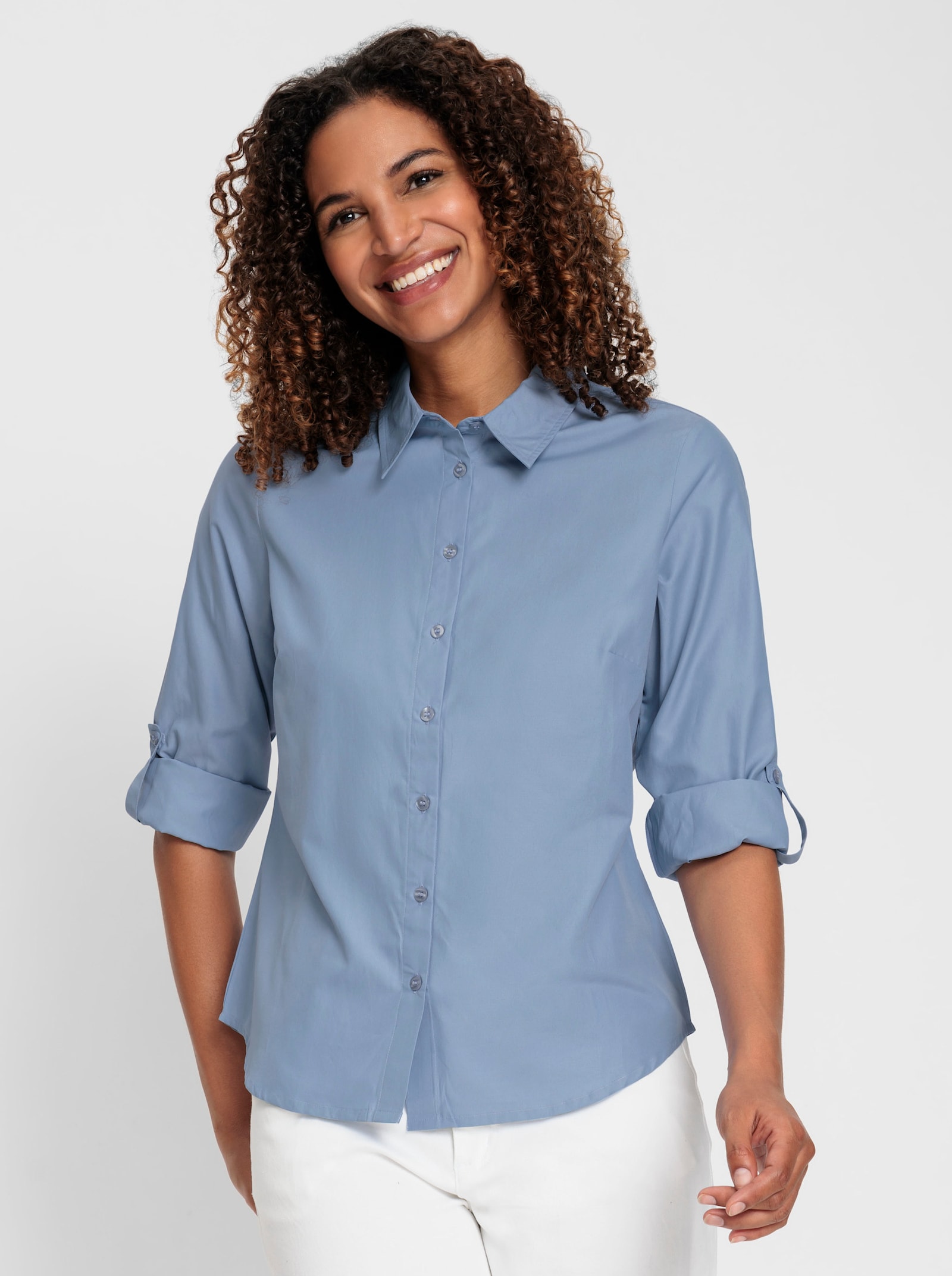 Langarm-Bluse im Baumwoll-Polyester-Mix - bleu