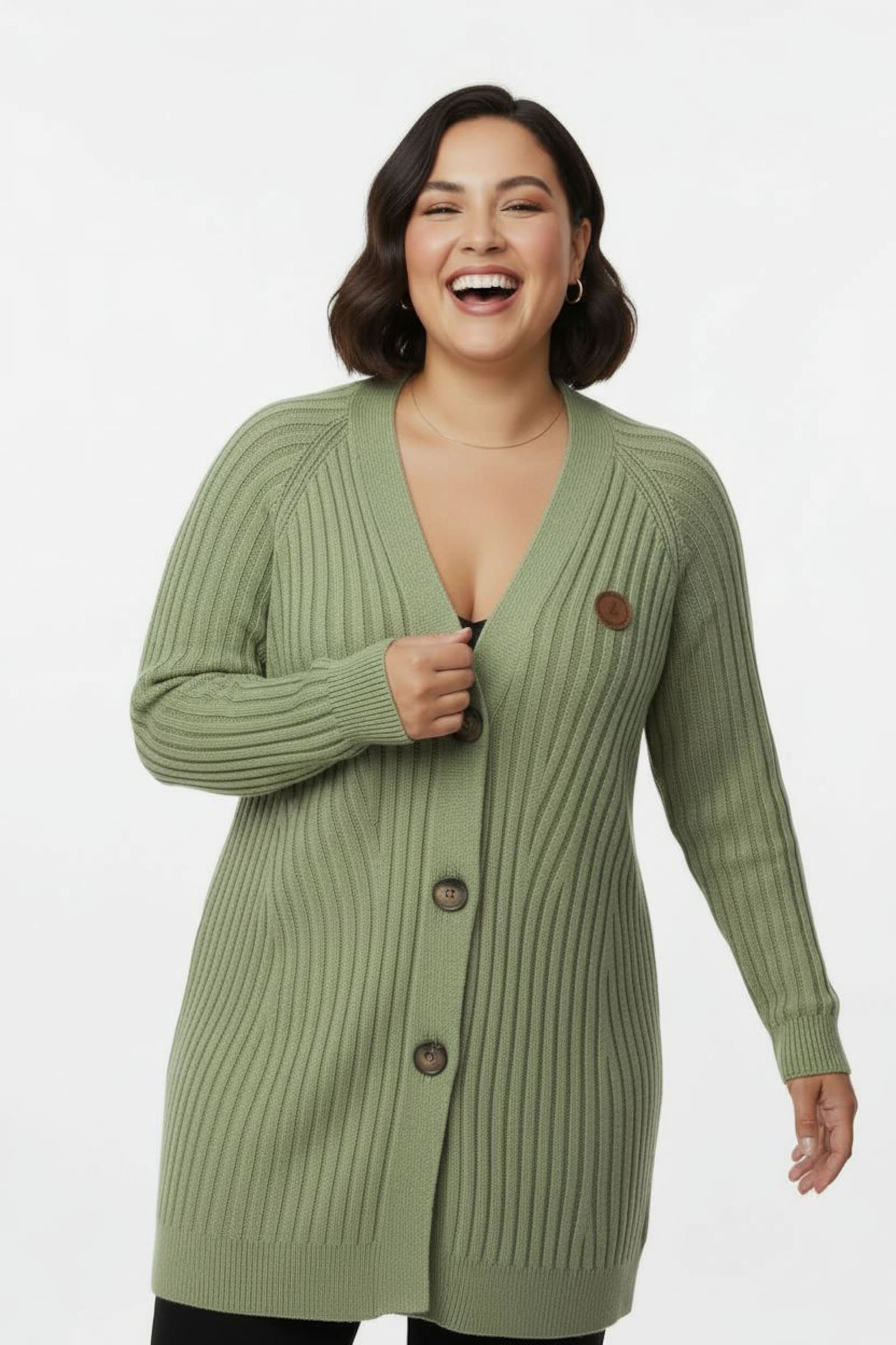 Longstrickjacke in Ripp-Optik - eucalyptus