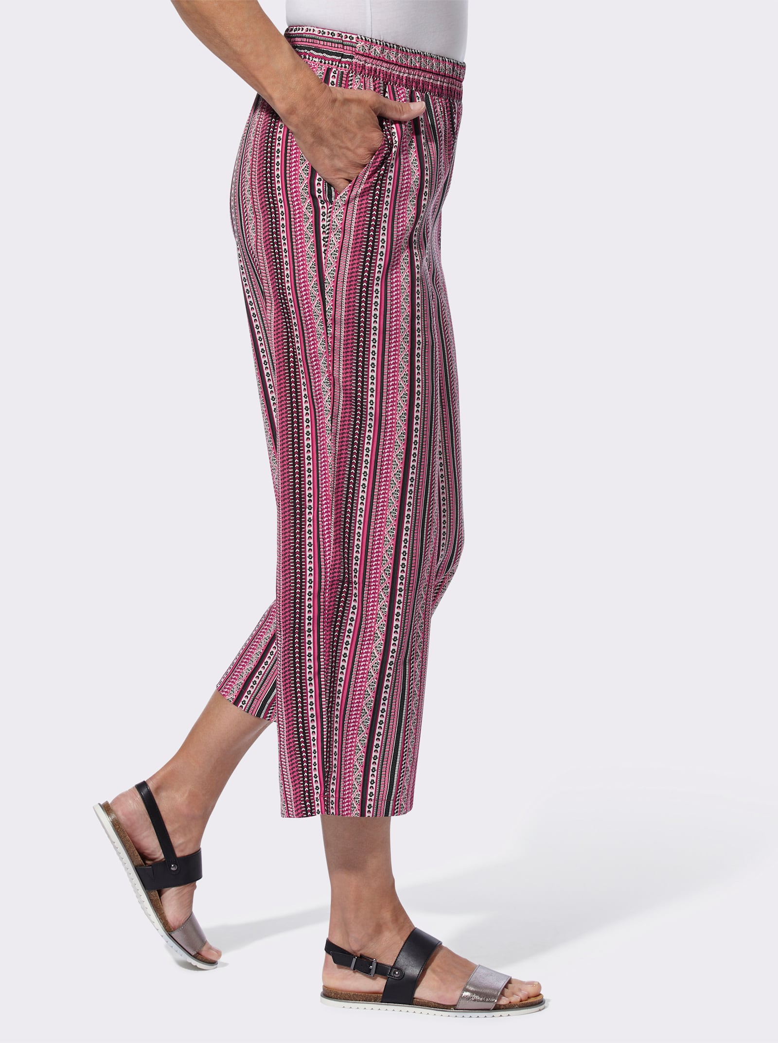 Culotte mit zwei Taschen - fuchsia-moos-gestreift + malve