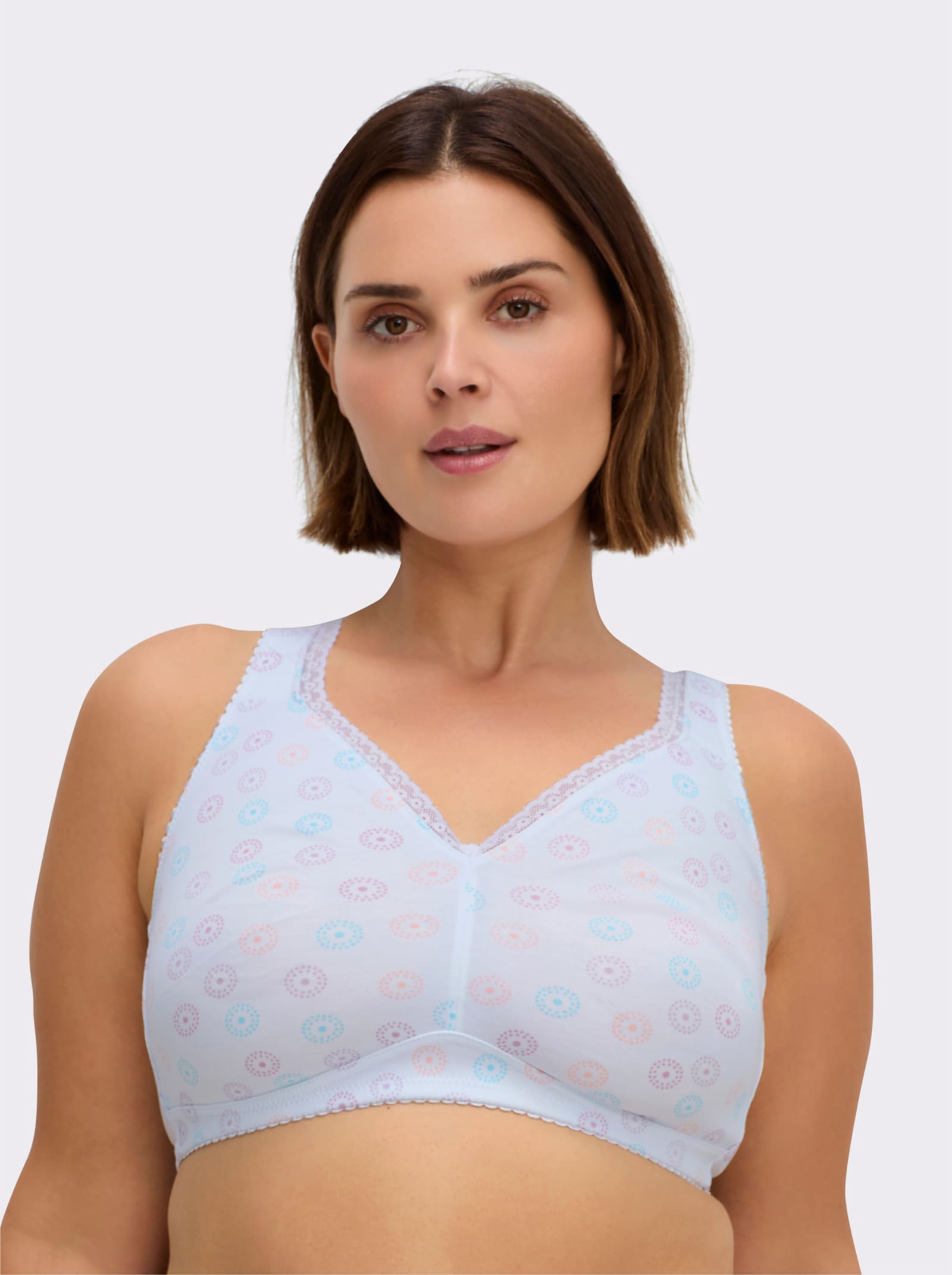 wäschepur Komfort-BH ohne Bügel mit Spitzenkante - weiß-bedruckt