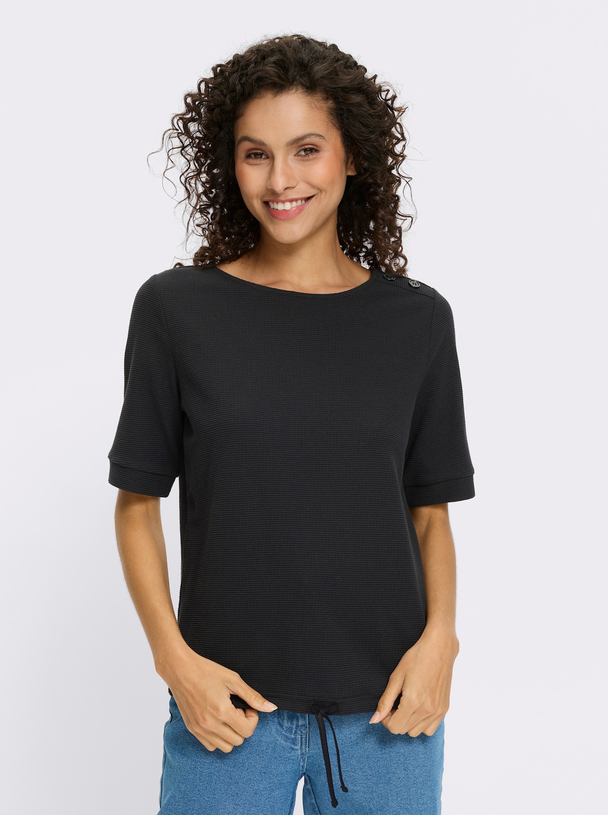 heine Kurzarmshirt aus Strukturware - schwarz