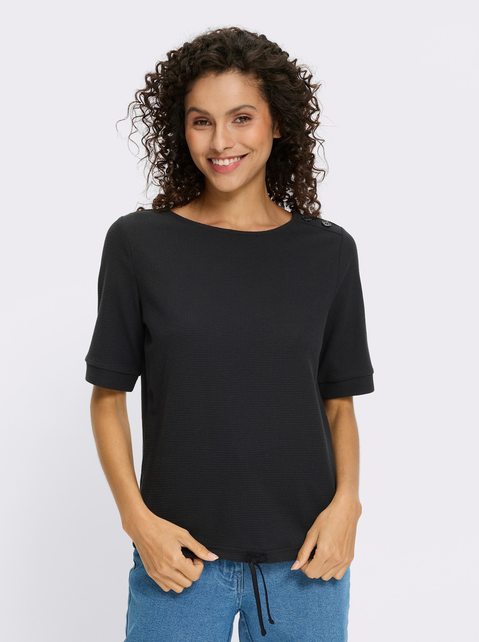 heine Kurzarmshirt aus Strukturware - schwarz