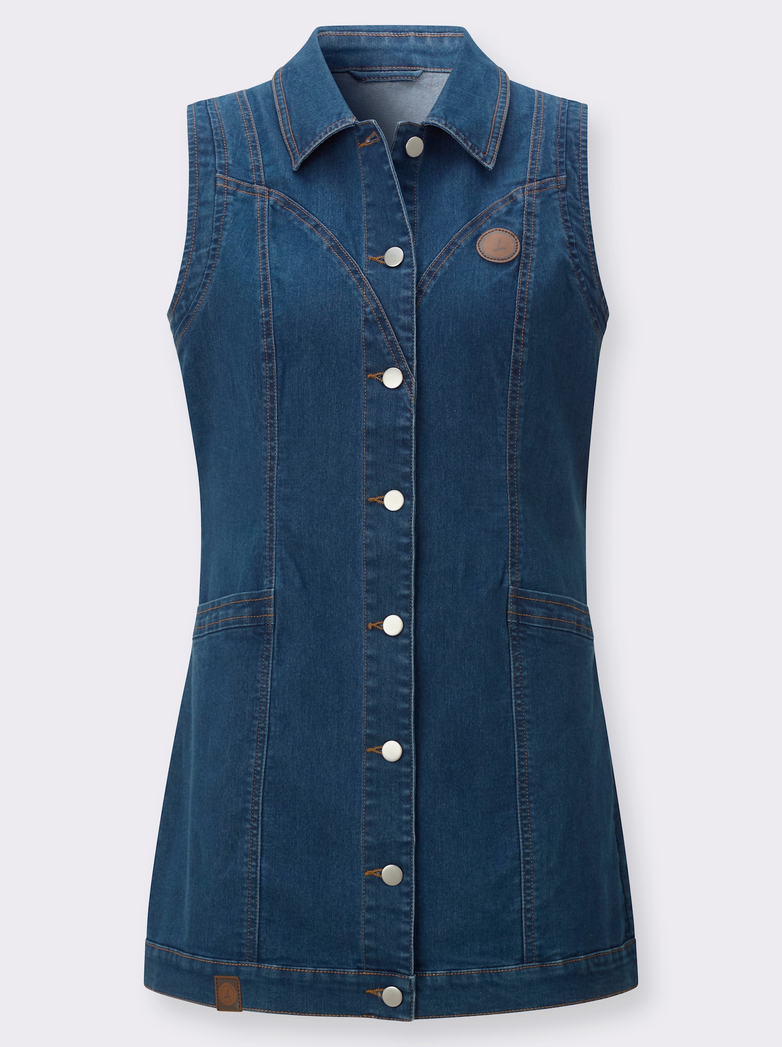 Jeansweste in Longform - blue-stone-washed